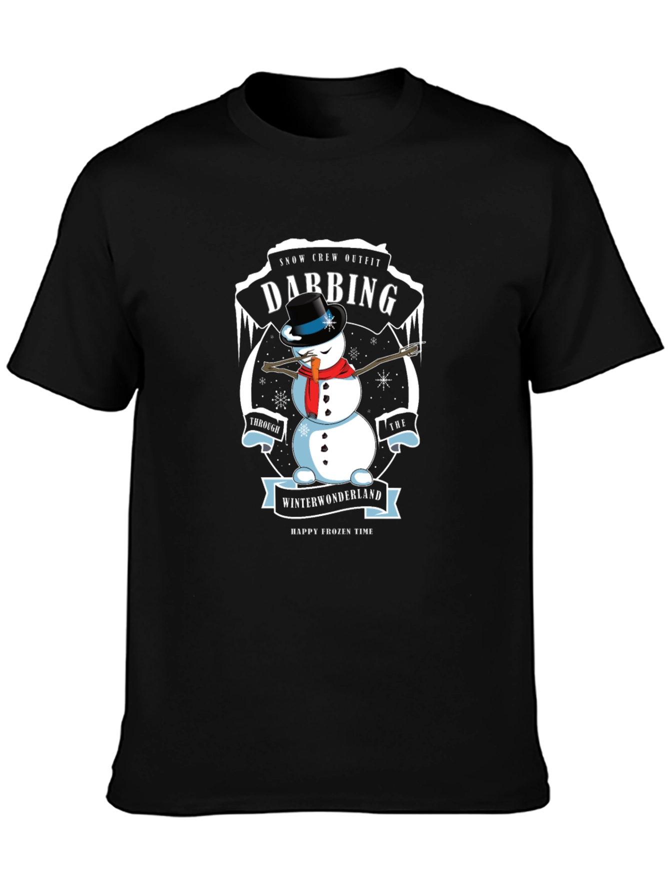 Black Dabbing Snowman Winter Wonderland Crew Neck T-Shirt view 3