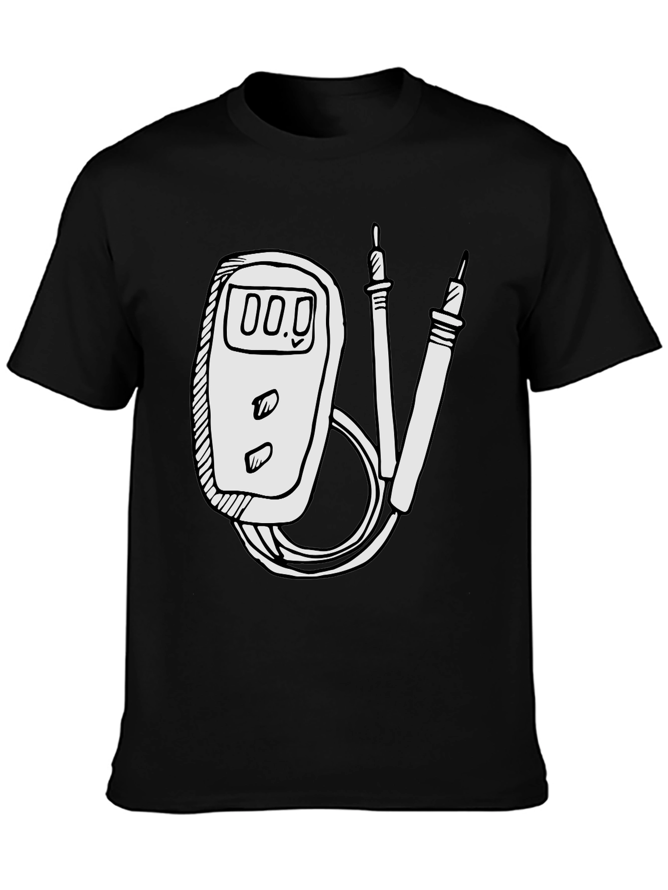 Black Electrician Humor Tee: Multimeter Graphic T-Shirt view 3