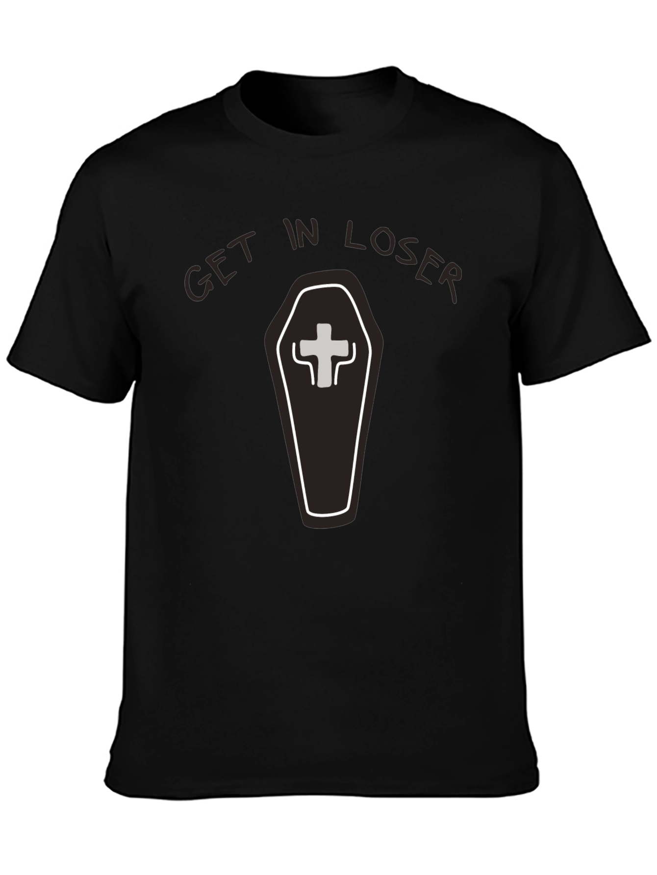 Black Get in Loser Coffin T-Shirt - Funny Graphic Tee view 3