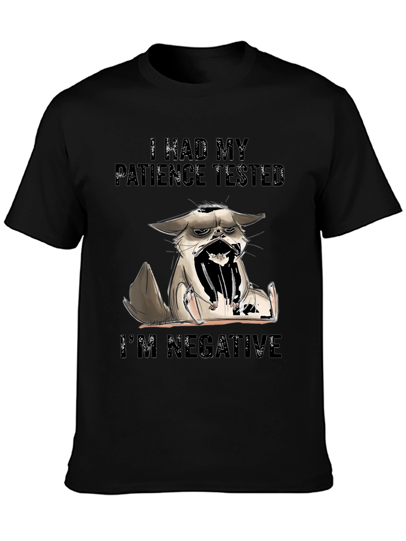 Black Patience Tested Cat Graphic T-Shirt view 3