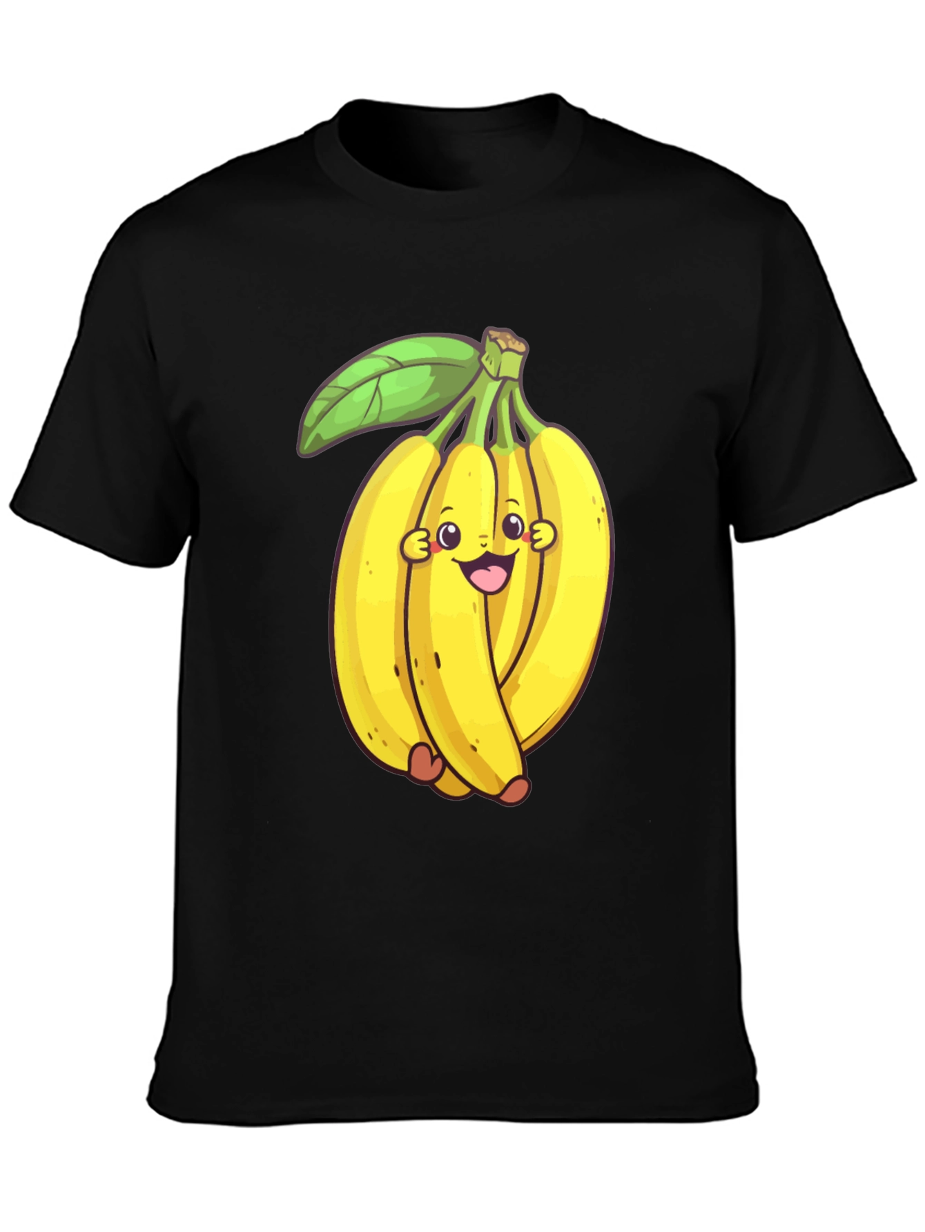 Black Funny Banana Cartoon Black T-Shirt view 3