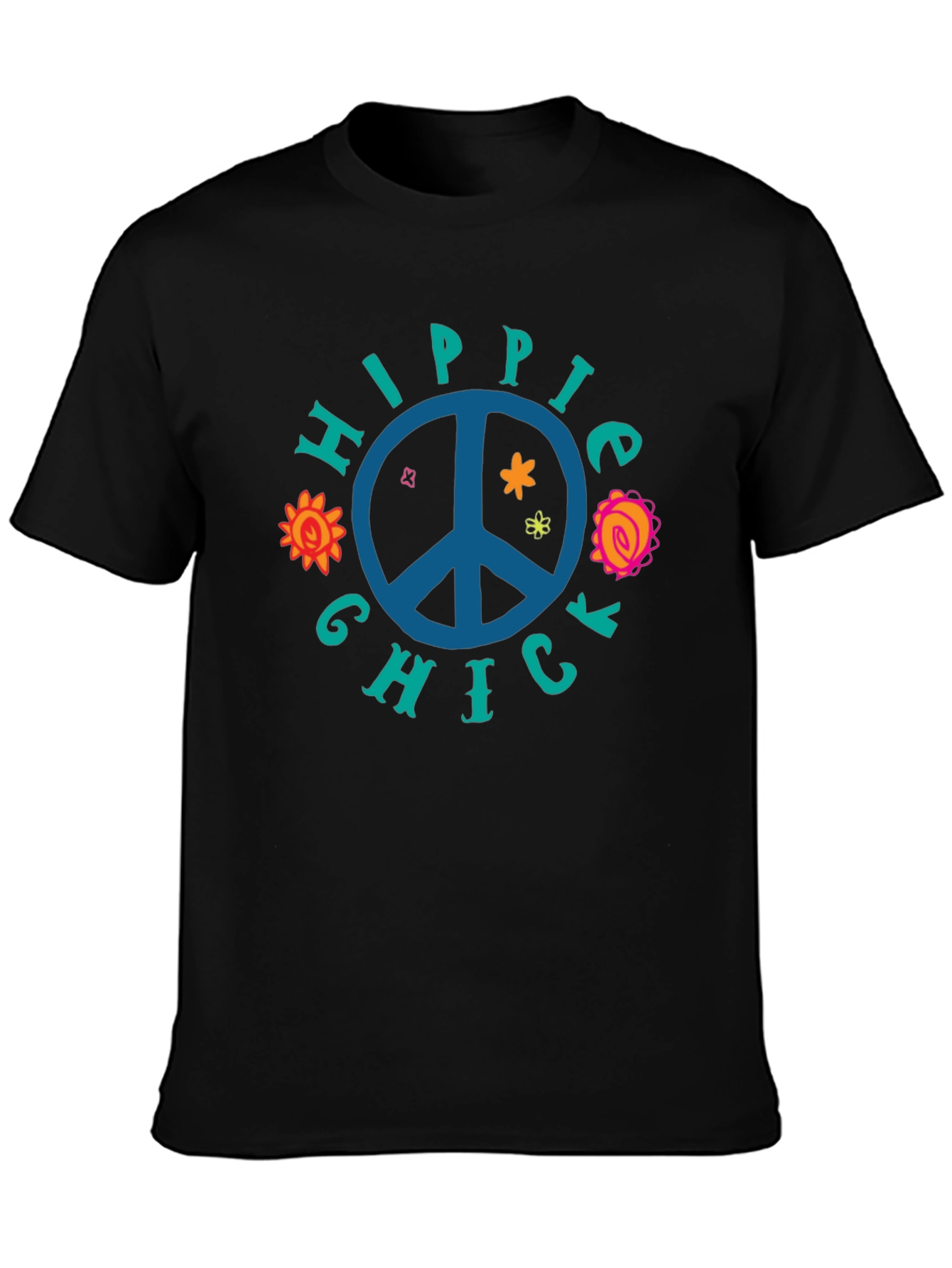 Black Hippie Chick Graphic Tee - Peace Sign T-Shirt view 3