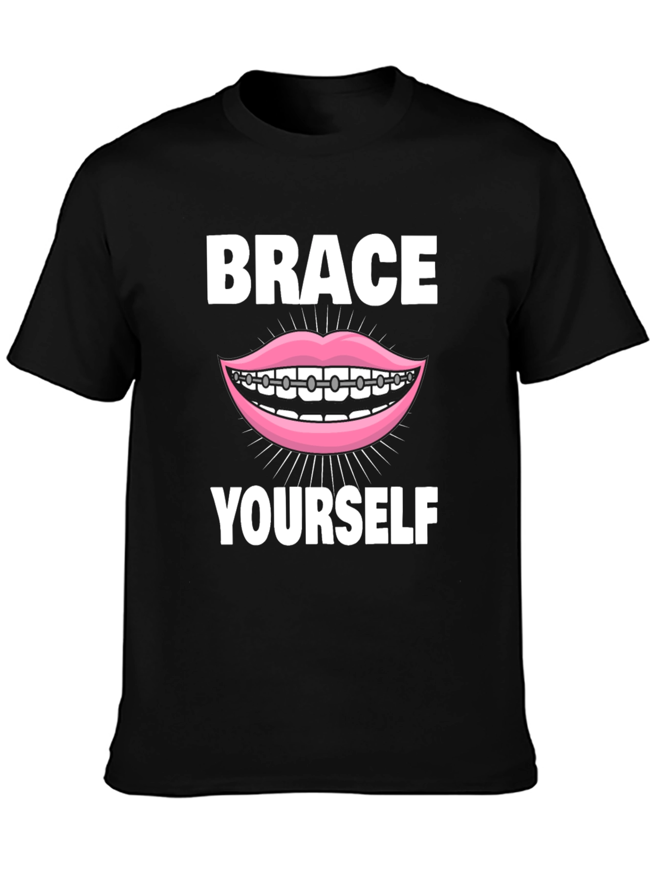 Black Brace Yourself T-Shirt - Funny Dental Pun Tee view 3