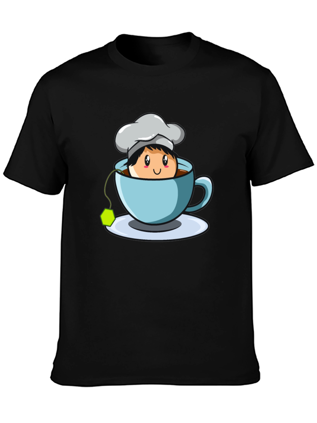 Black Chef Tea Cup Graphic T-Shirt - Cute Cartoon Design view 3