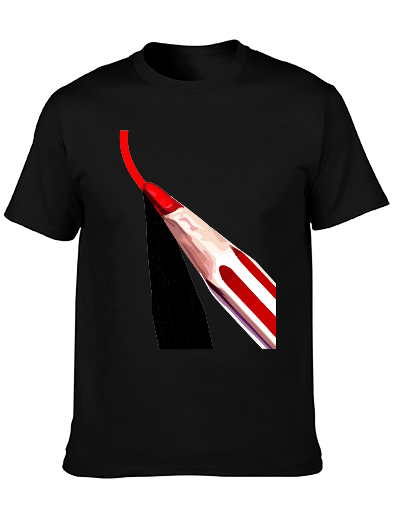 Black Red Pencil Art Black T-Shirt view 3