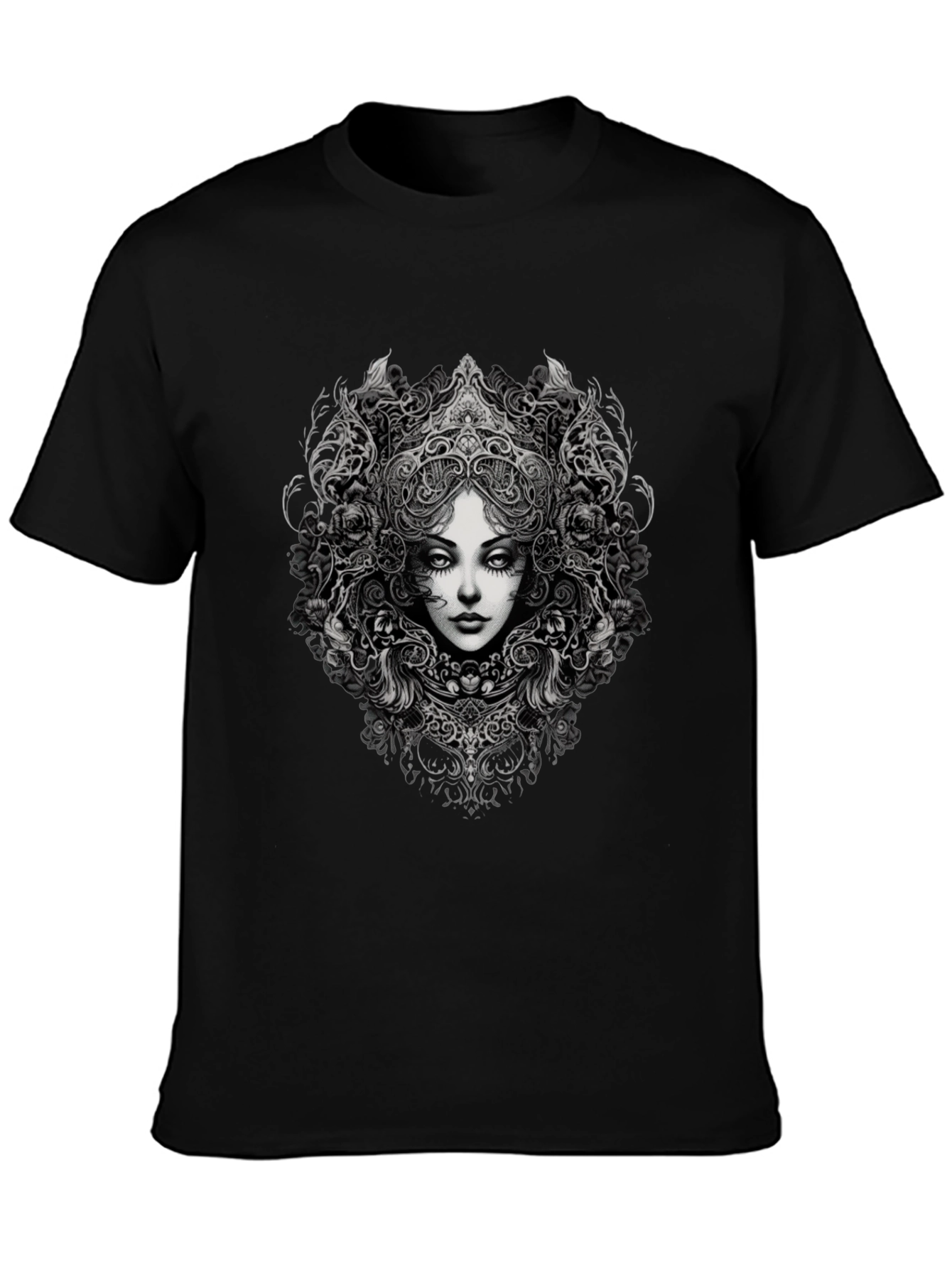 Black Gothic Woman Graphic Black T-Shirt view 3