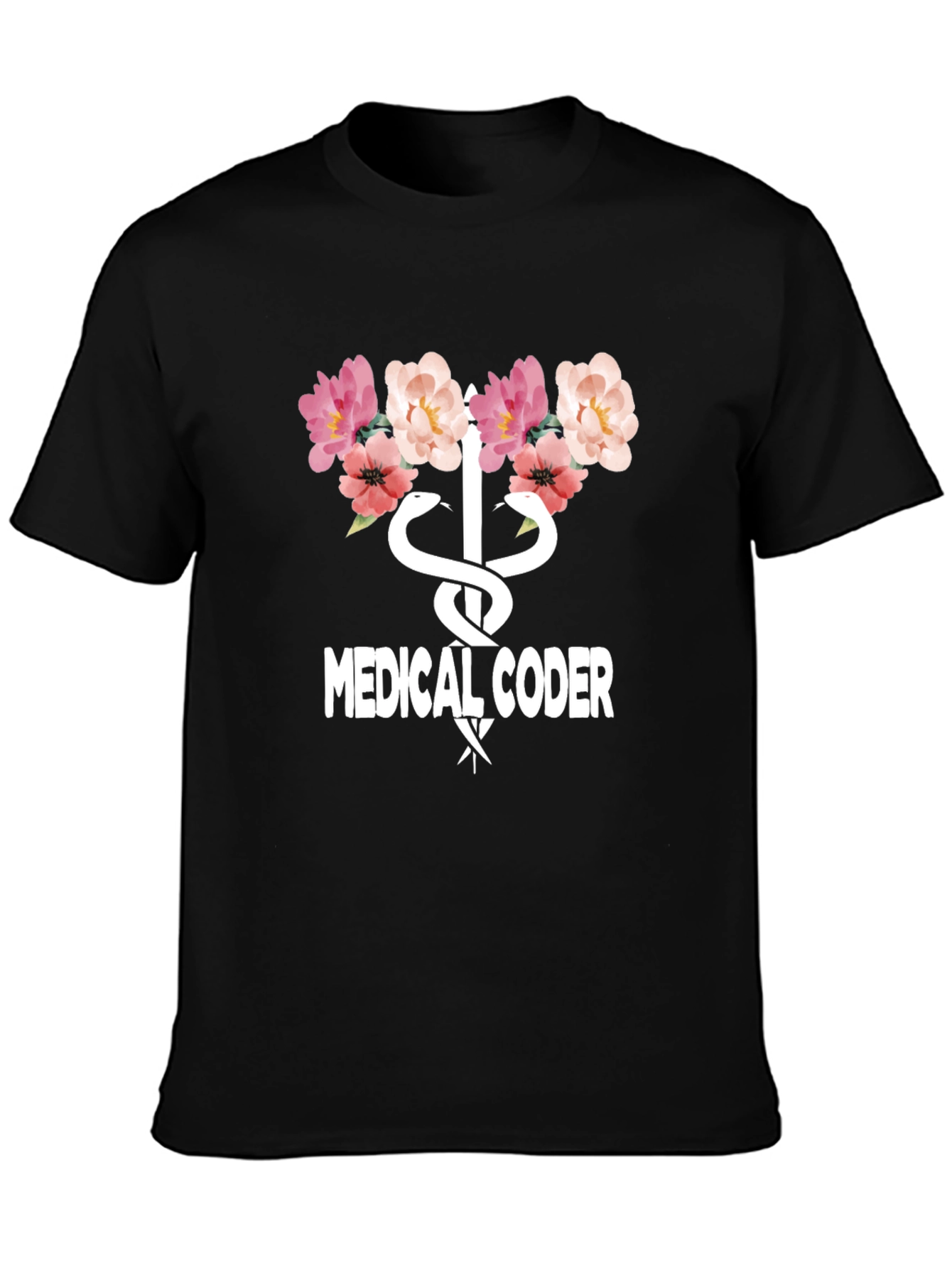 Black Medical Coder Floral Graphic T-Shirt view 3