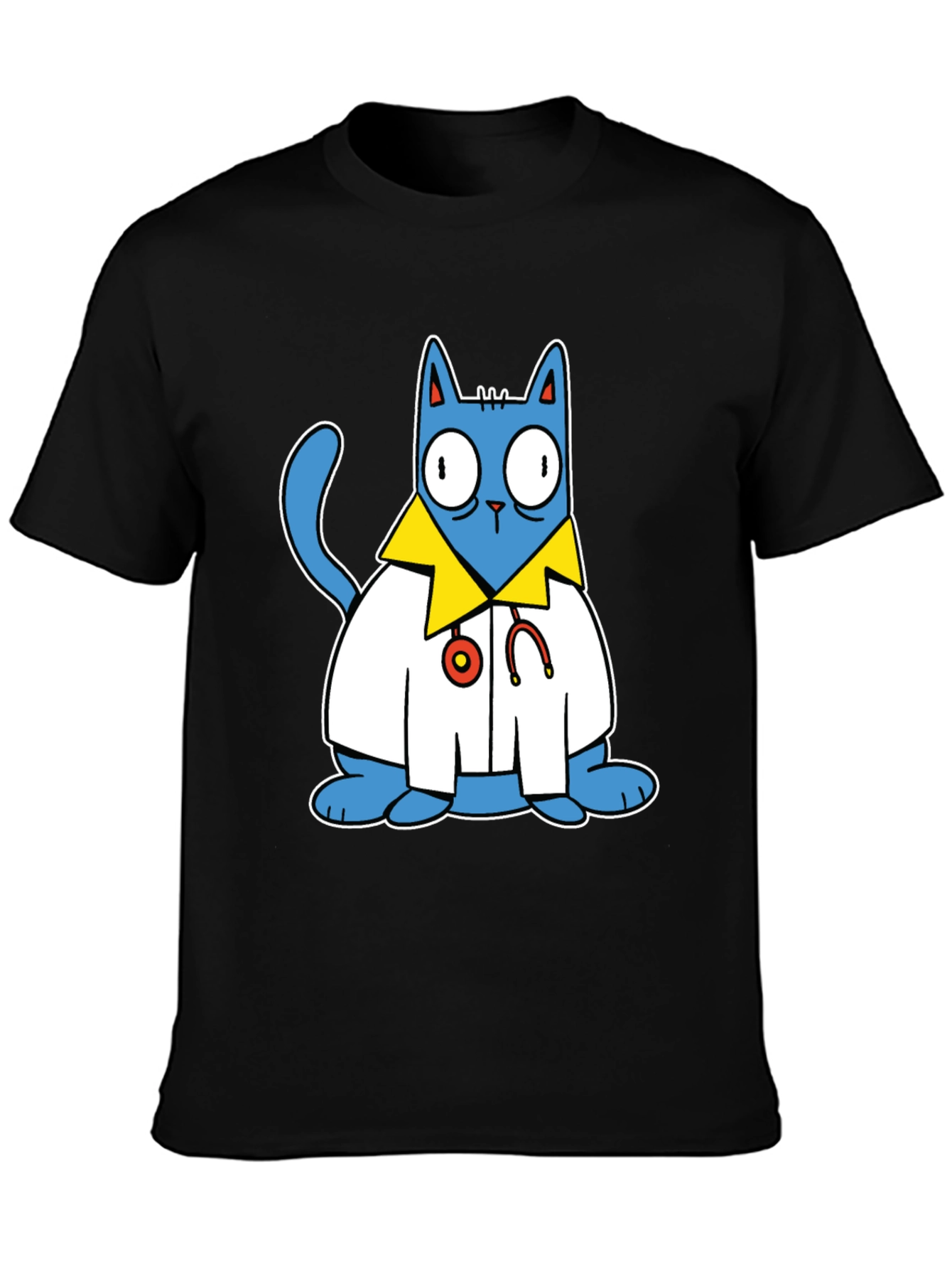 Black Doctor Cat T-Shirt - Funny Cartoon Tee view 3
