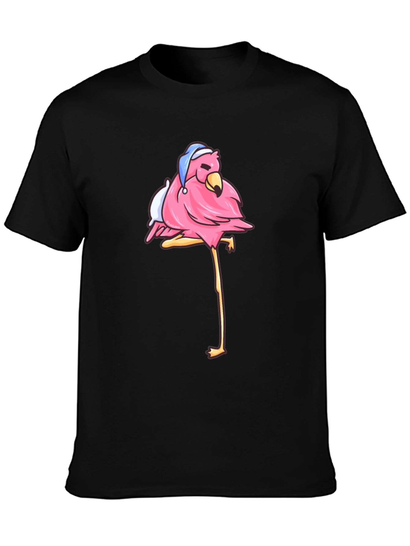 Flamingo Black T-Shirt with Sleepy Bird Design - 3