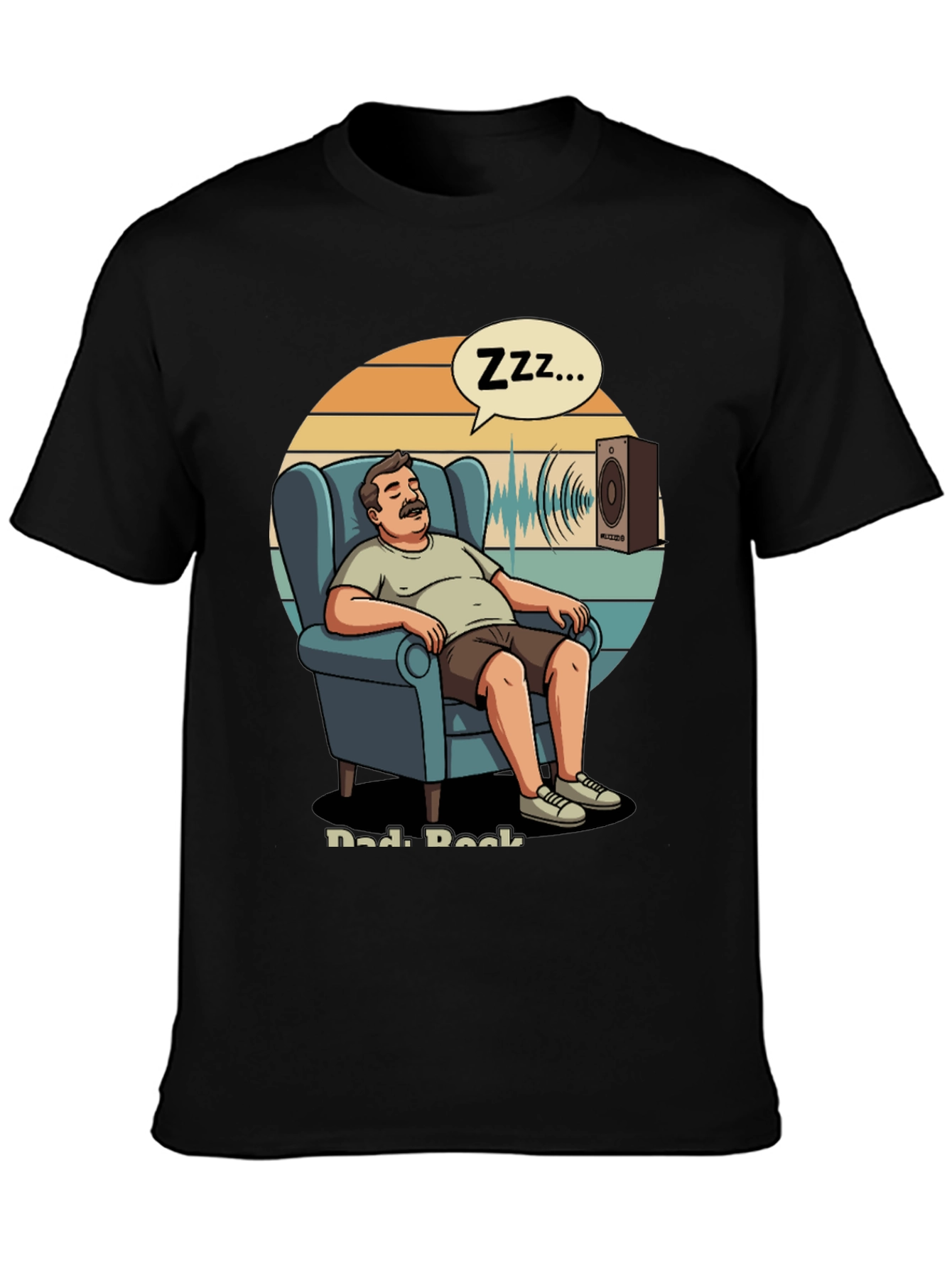 Black Dad Rock T-Shirt: Napping Cartoon Design view 3
