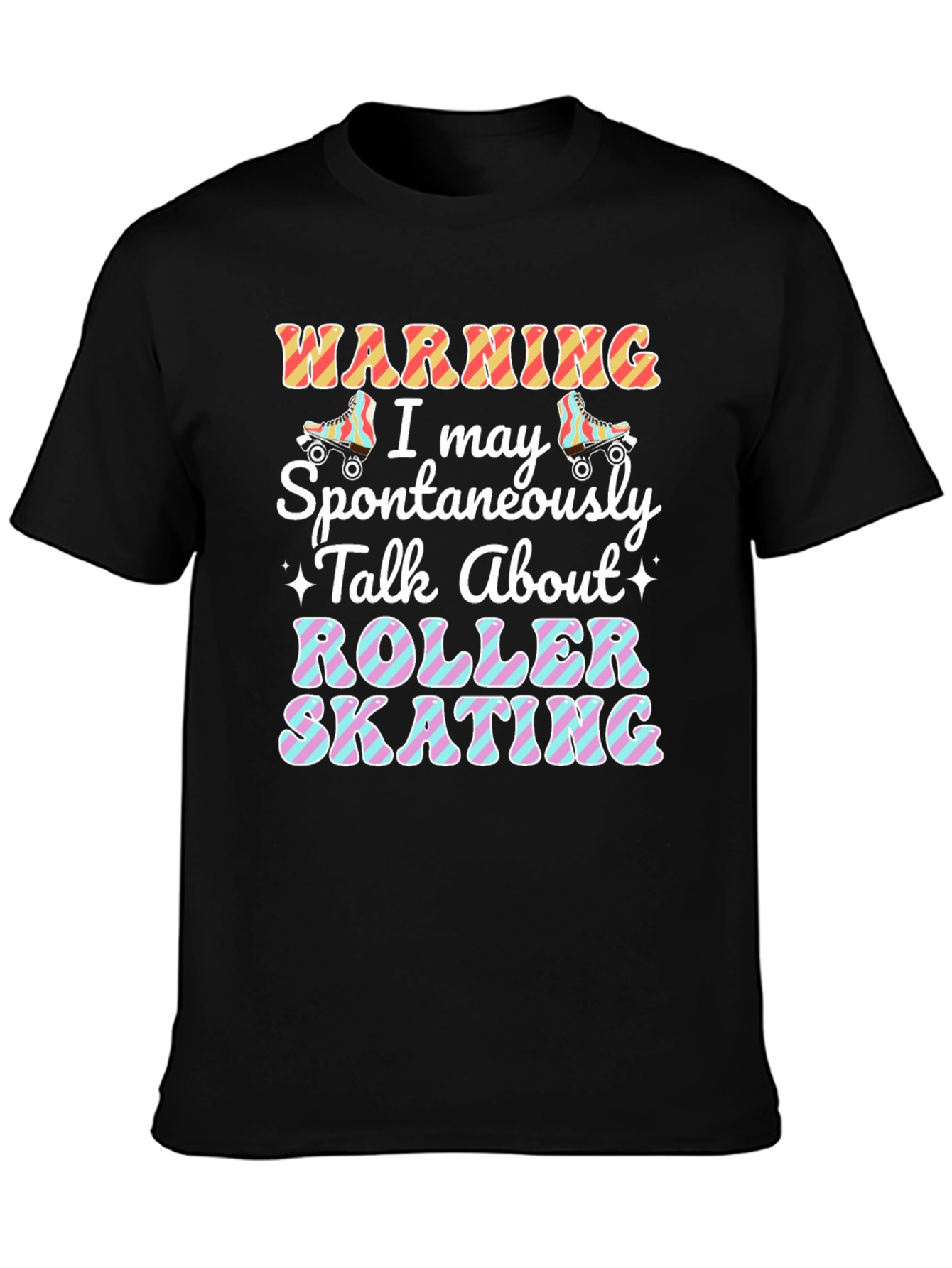 Black Roller Skating Warning T-Shirt view 3