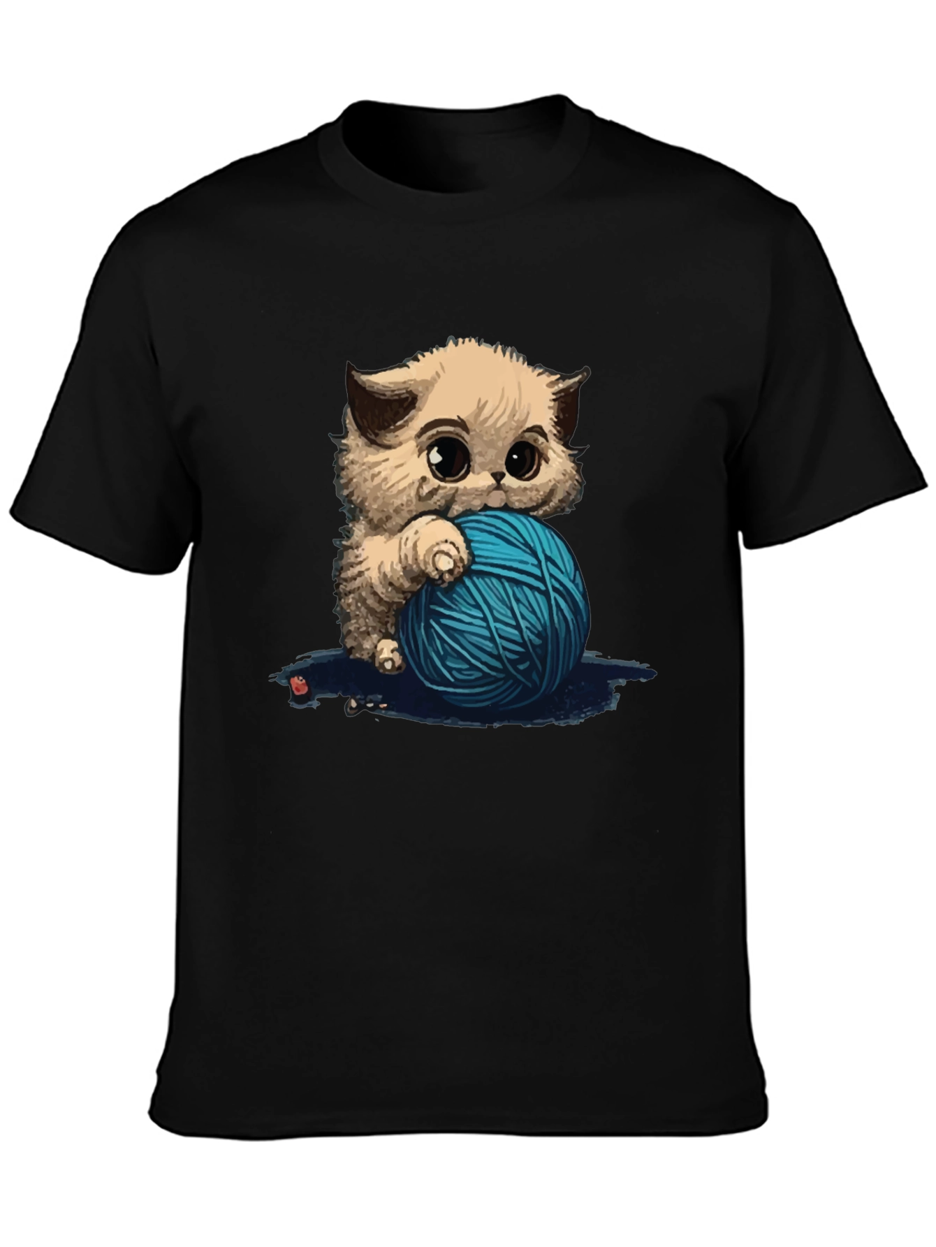 Black Cute Kitten Yarn Ball Graphic Tee view 3
