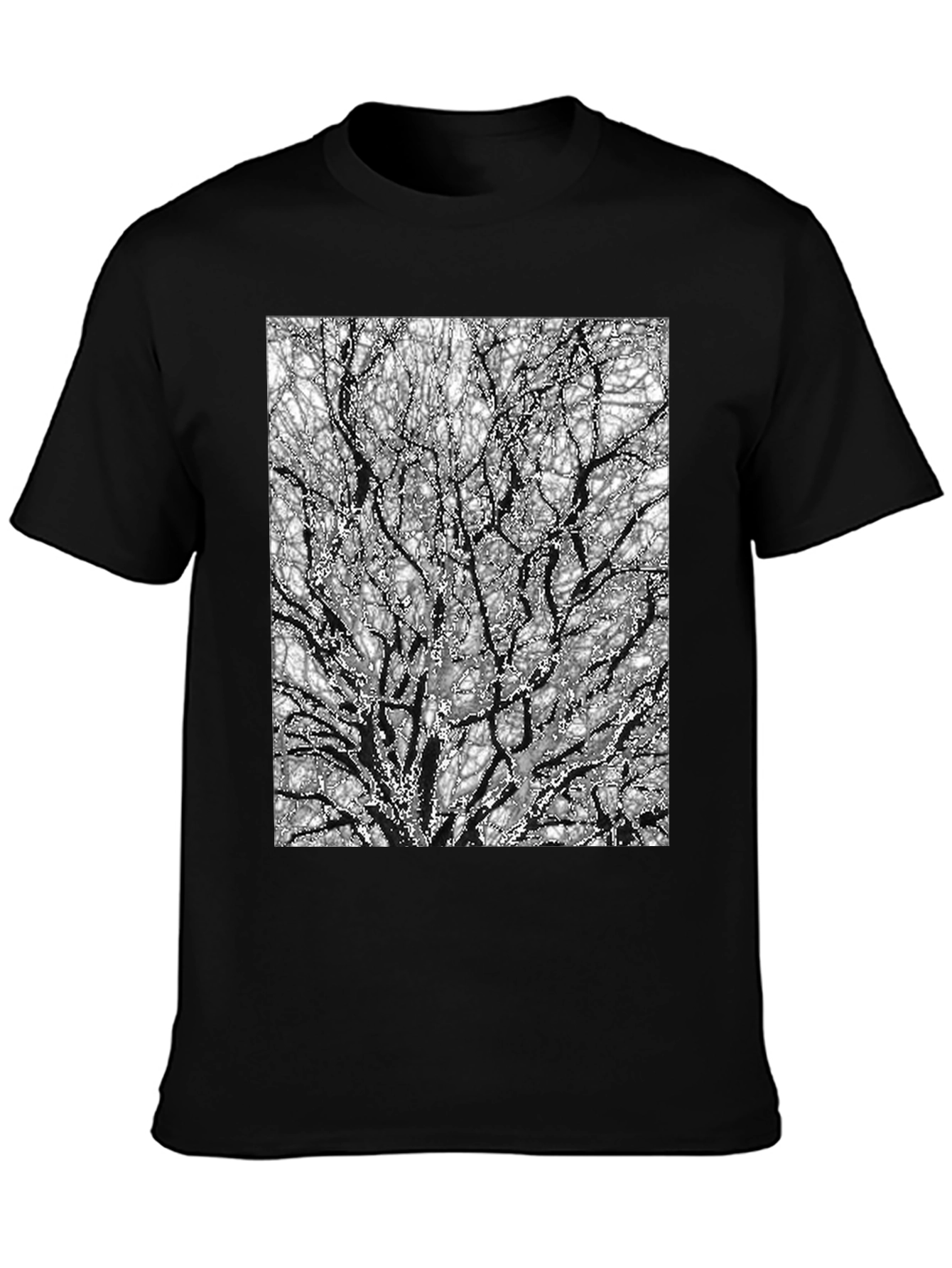 Black Abstract Tree Branch Print Black T-Shirt view 3