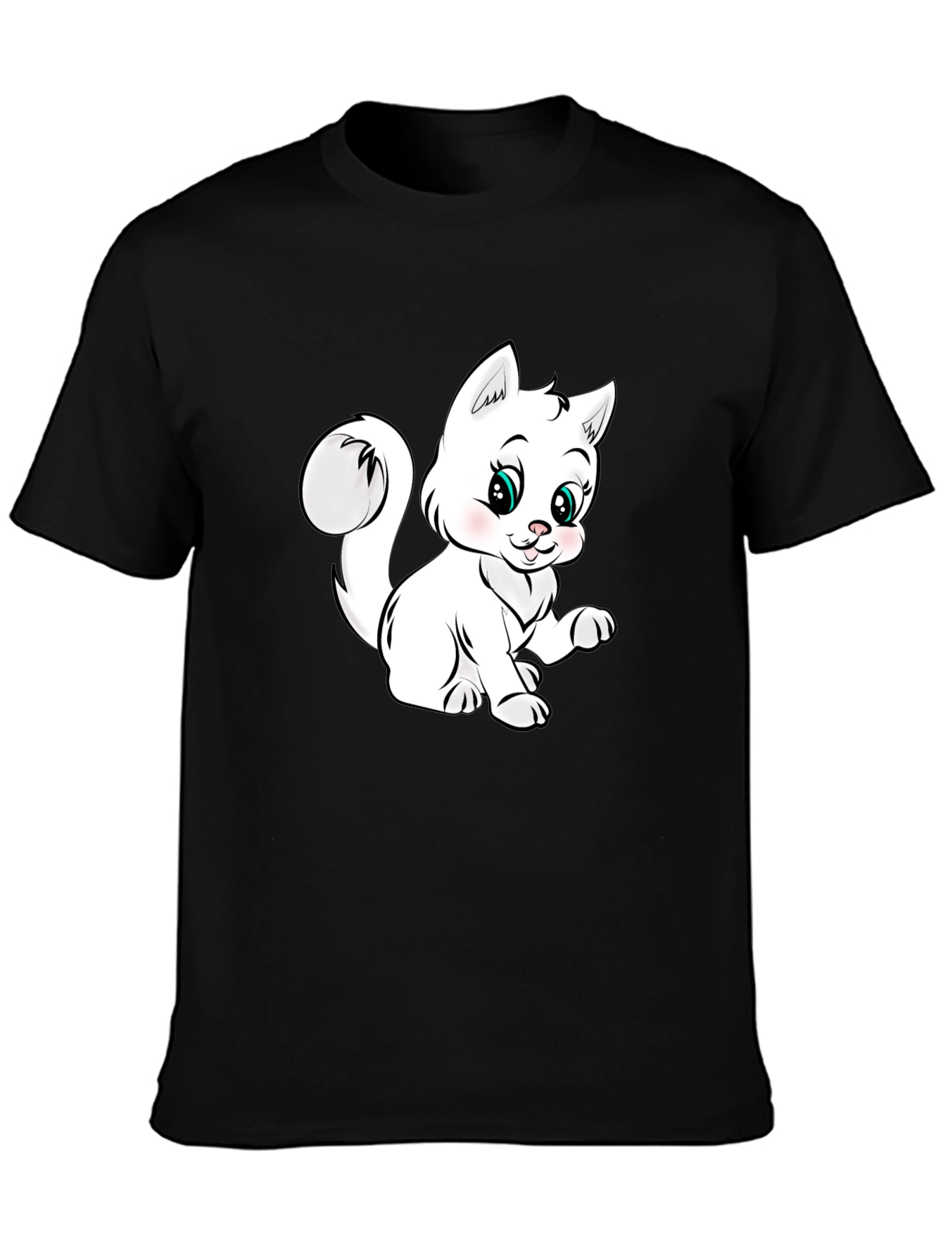 Black Cute Cartoon Kitten Black T-Shirt view 3