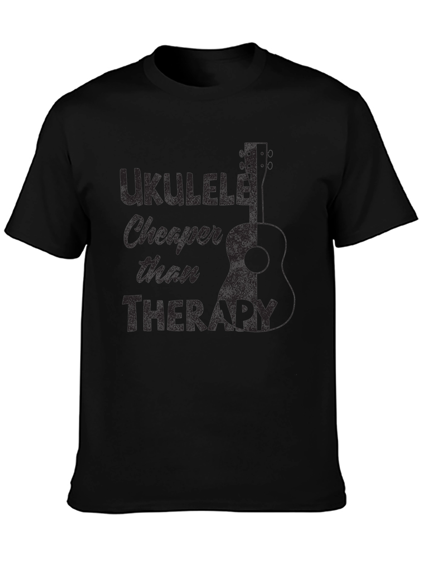 Black Ukulele Cheaper Than Therapy Black T-Shirt view 3