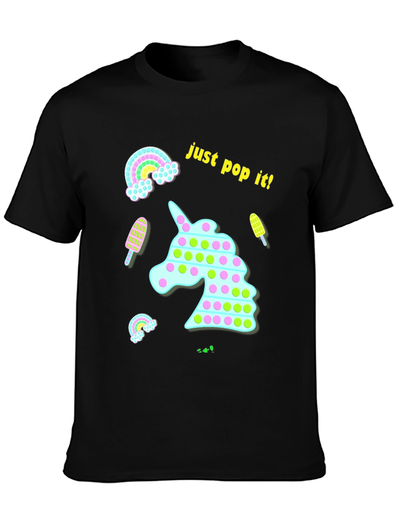 Black Just Pop It! Fun Unicorn T-Shirt view 3