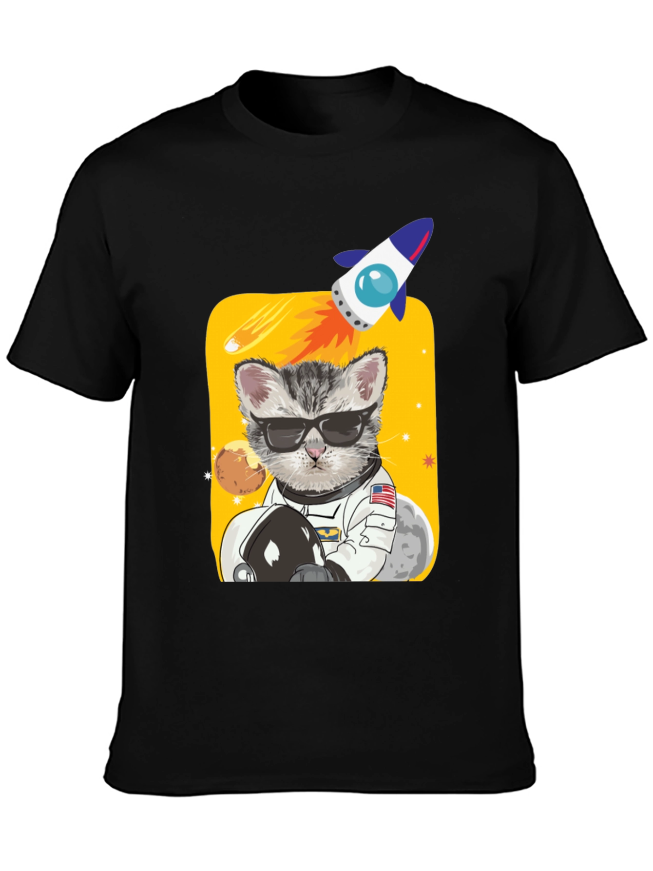 Black Astronaut Cat Graphic Tee - Space Kitty T-Shirt view 3