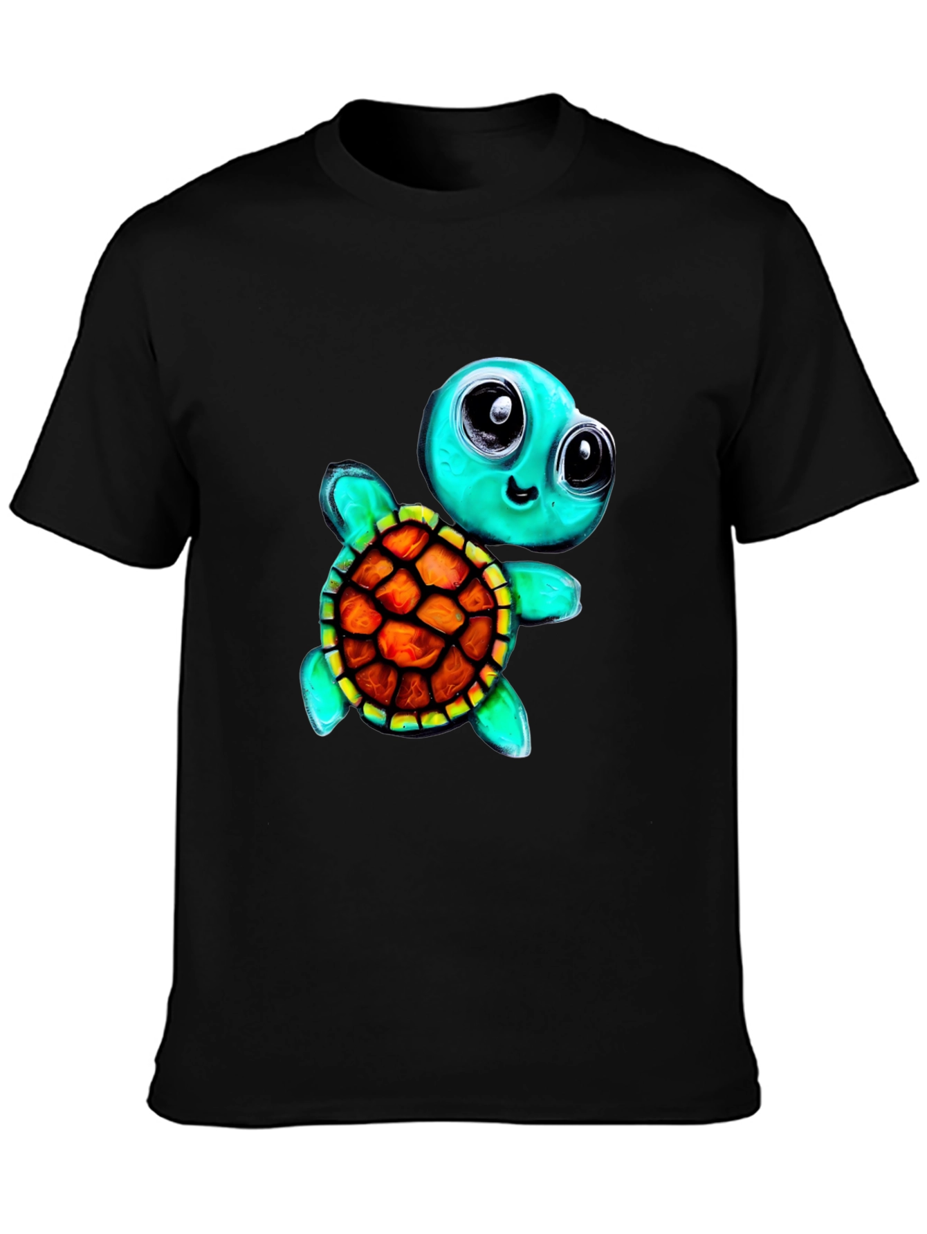 Black Cartoon Turtle Graphic Tee - Men's Black T-Shirt view 3