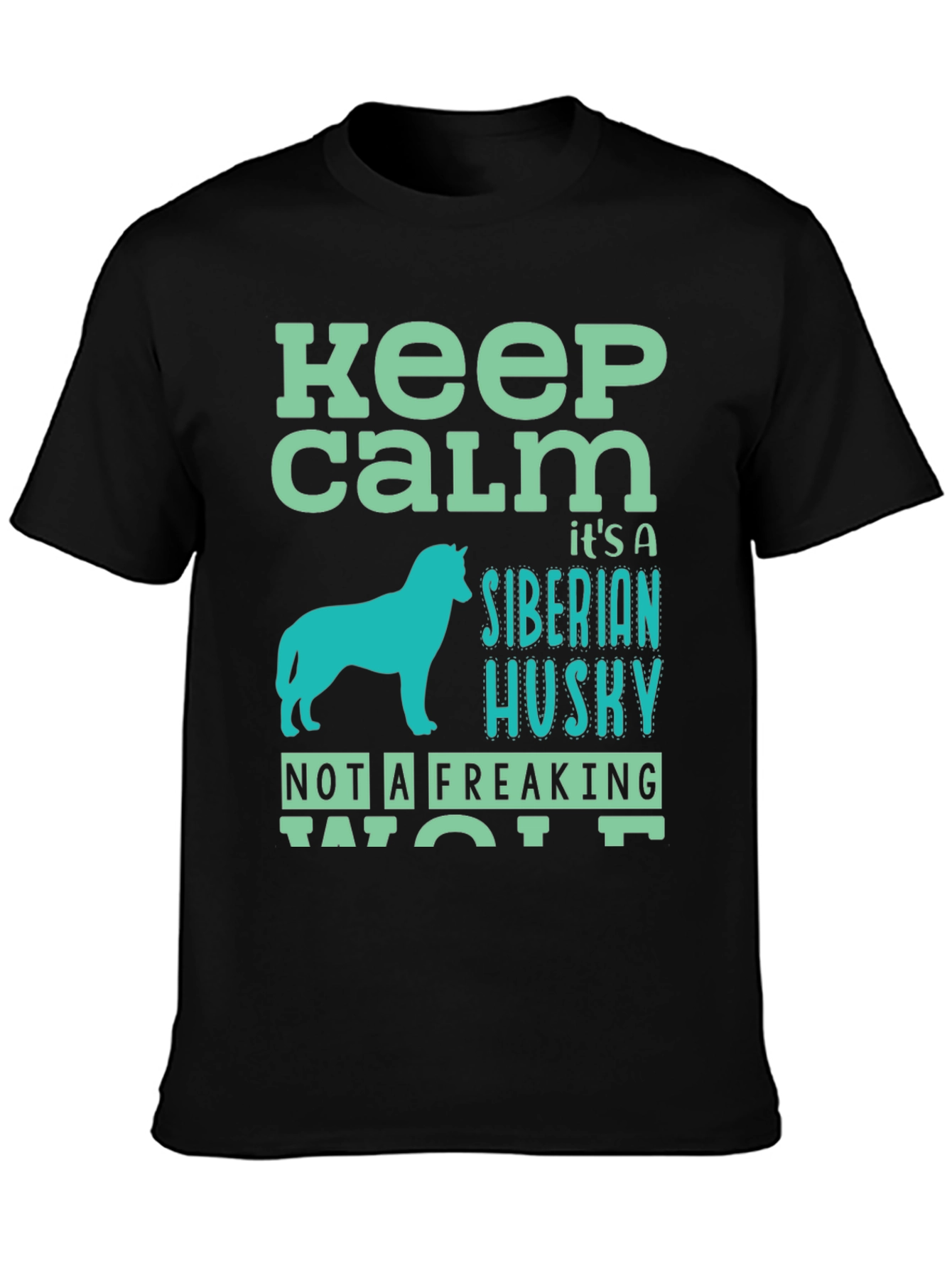 Black Keep Calm Siberian Husky Graphic T-Shirt view 3