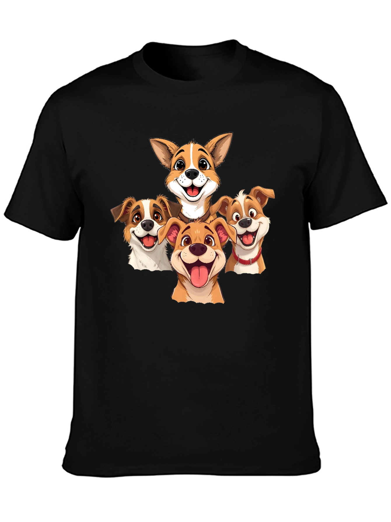 Black Cartoon Dog Pack T-Shirt - Black view 3