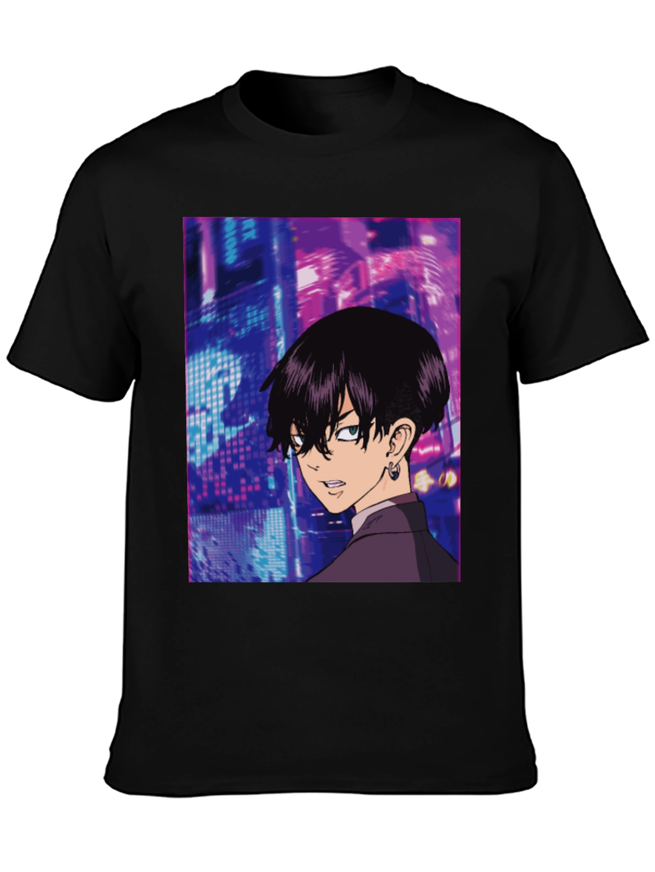 Black Anime Graphic Black T-Shirt view 3