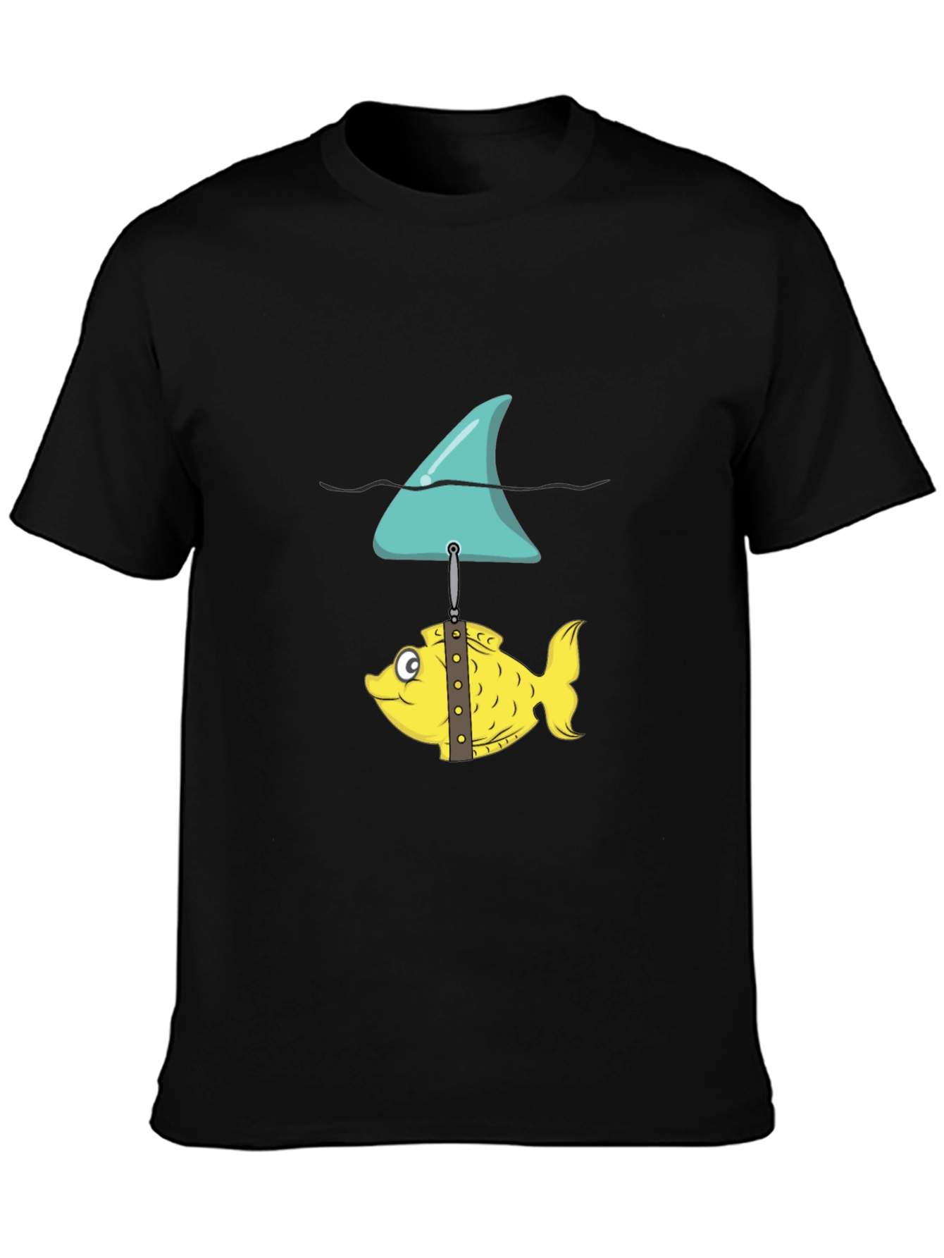 Black Funny Fish and Shark Fin Graphic T-Shirt view 3