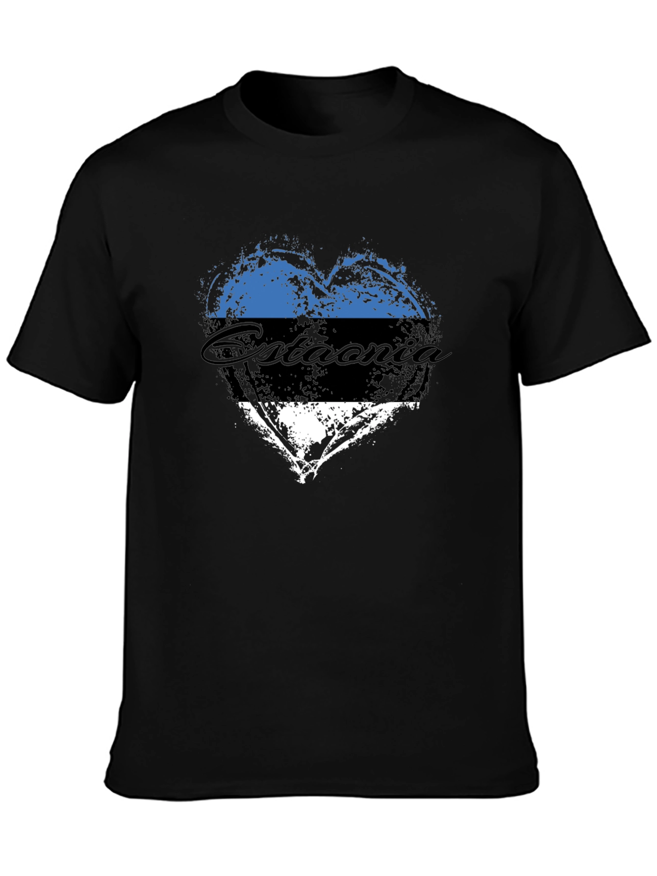Black Estonia Flag Heart T-Shirt view 3