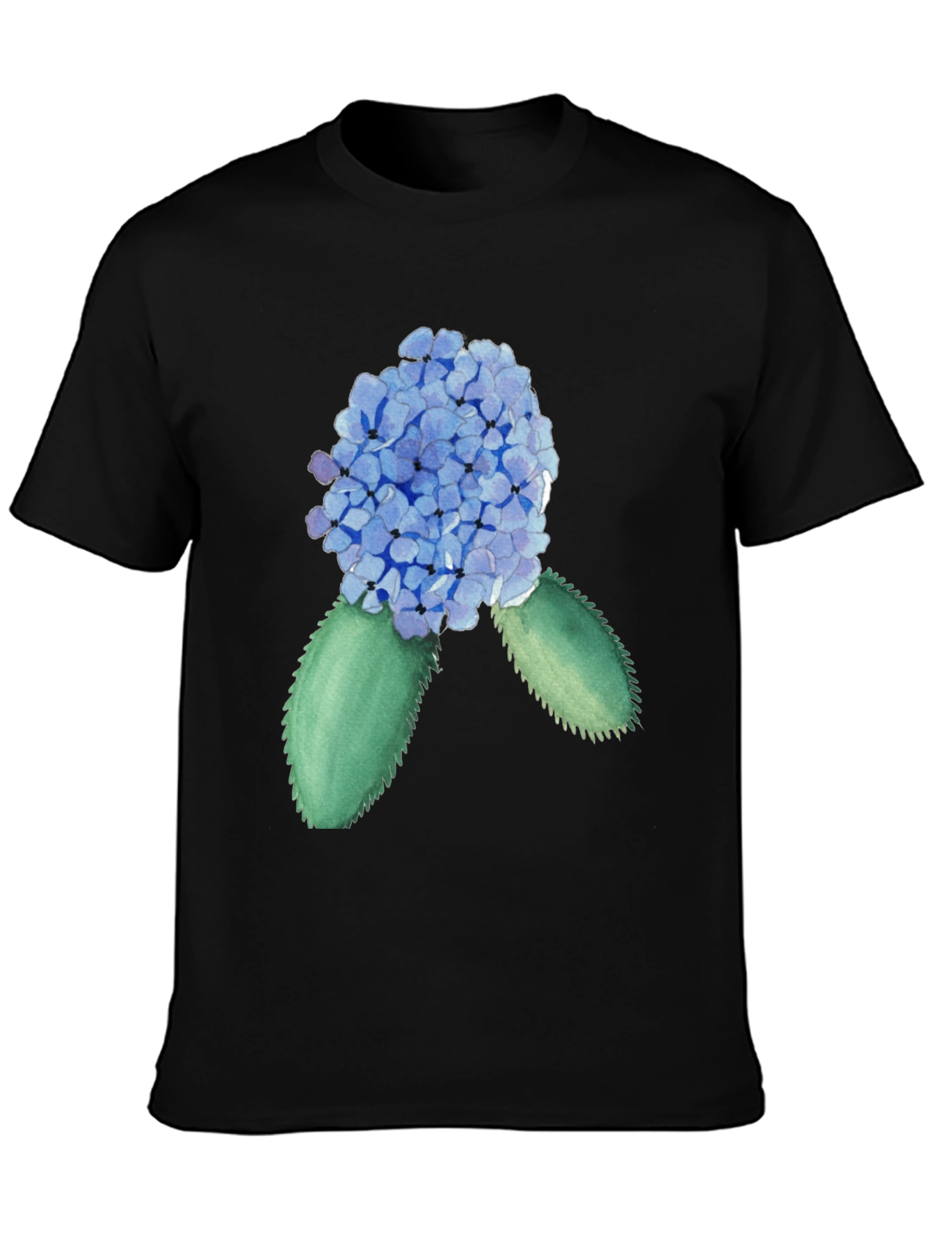 Black Hydrangea Watercolor Black T-Shirt view 3