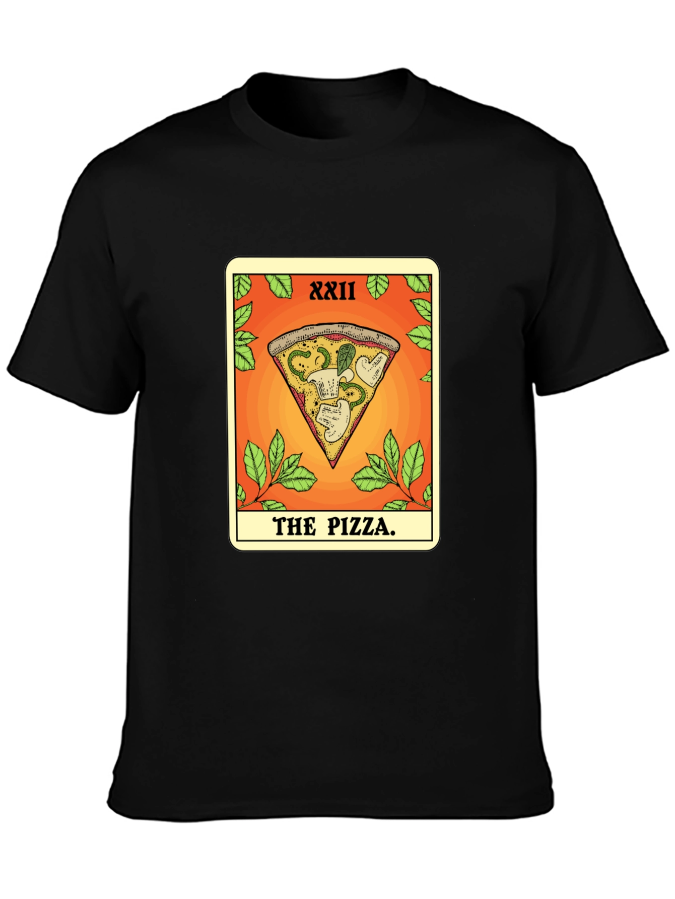 Black Pizza Tarot Card T-Shirt - Novelty Graphic Tee view 3