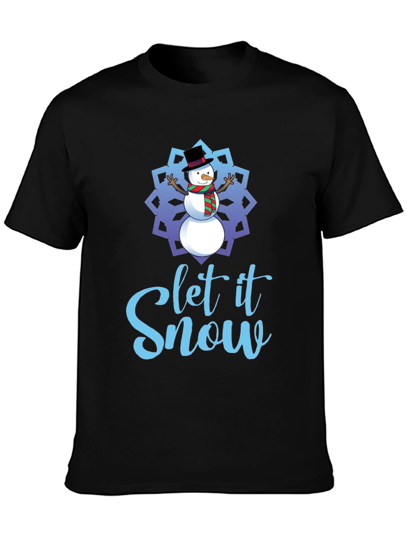 Black Let it Snow Snowman Holiday T-Shirt view 3