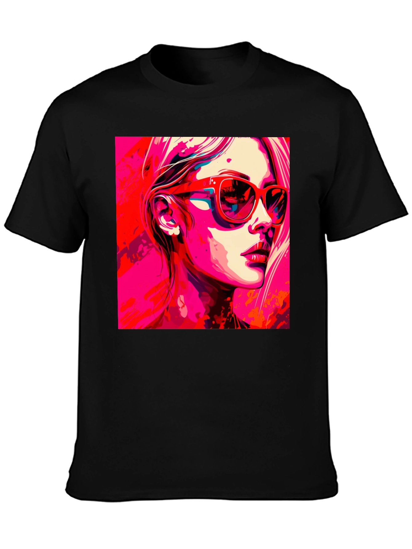 Black Stylish Pop Art Woman Graphic Black T-Shirt view 3