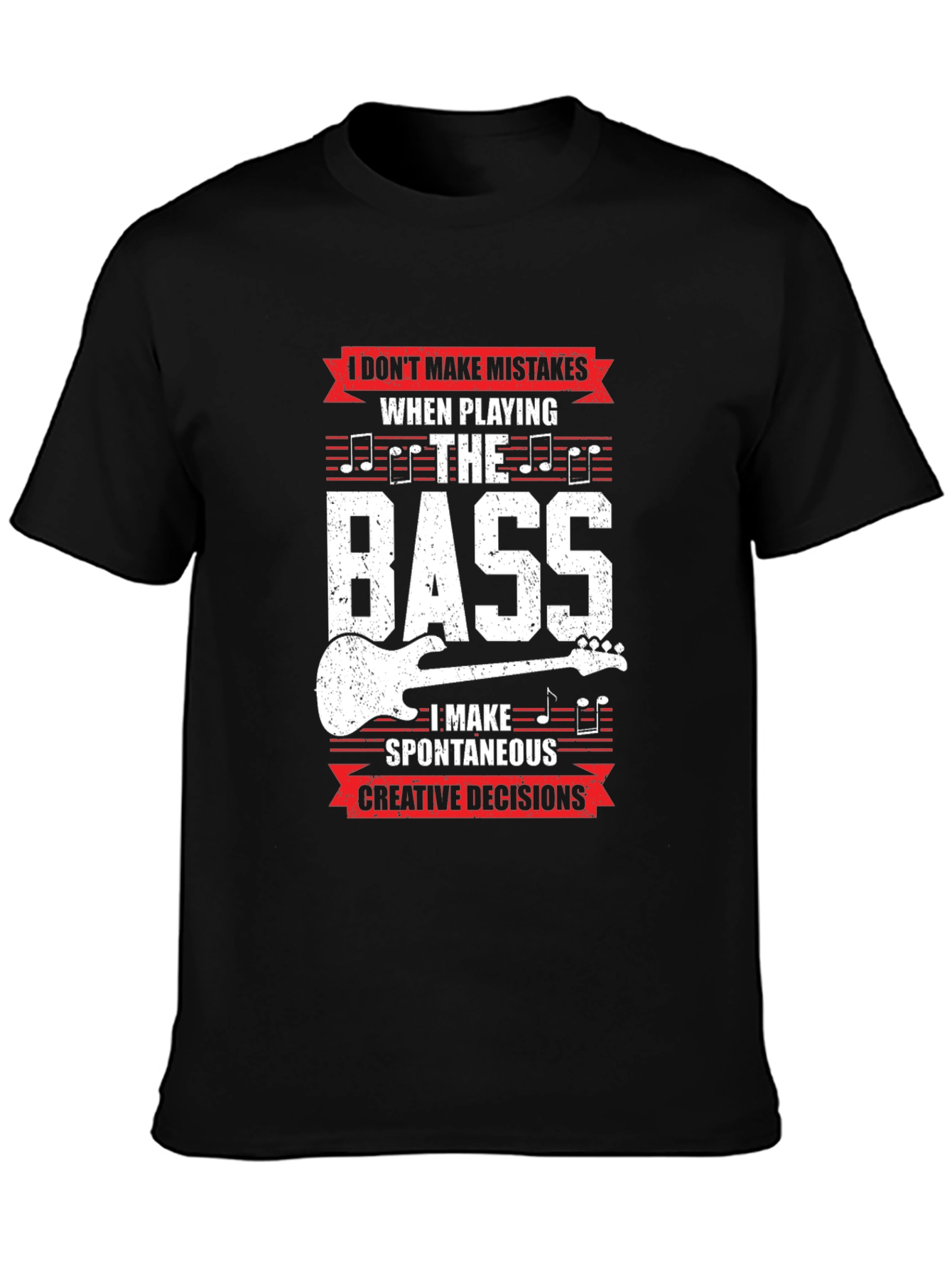 Black Bass Guitar Player T-Shirt - Spontaneous Creative Decisions view 3