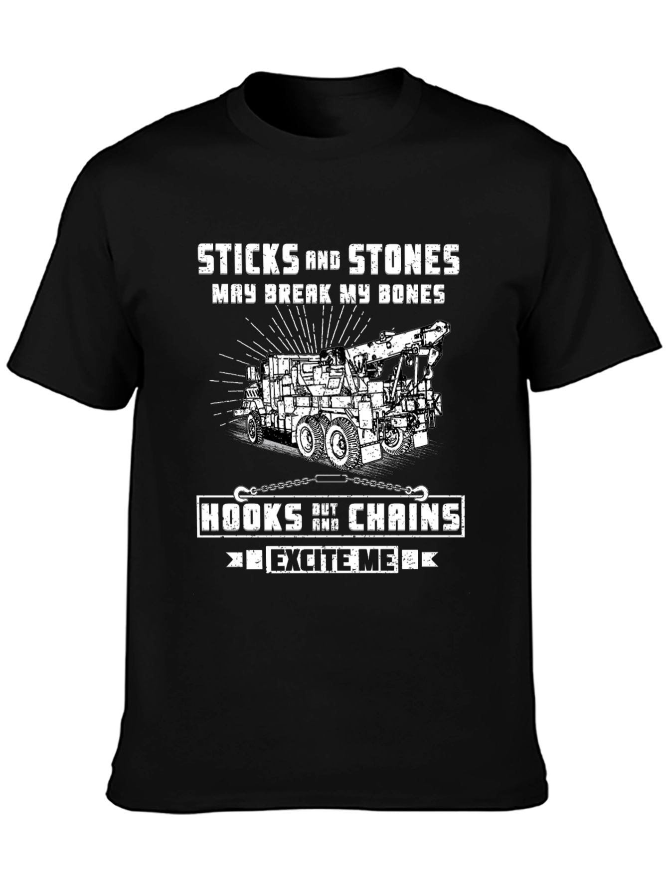 Black Sticks and Stones Tow Truck T-Shirt view 3