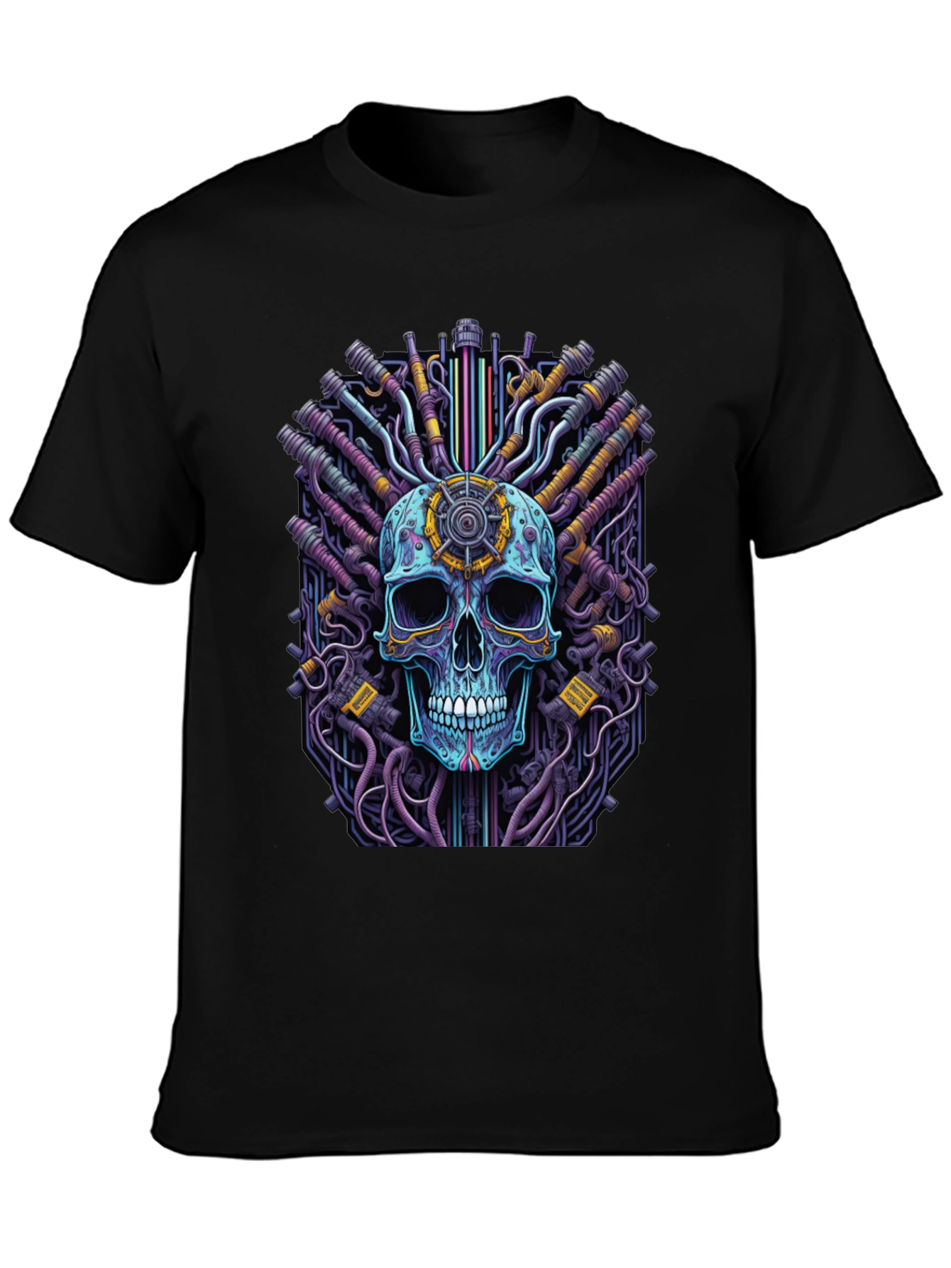 Black Cyberpunk Skull Graphic Tee - Black view 3
