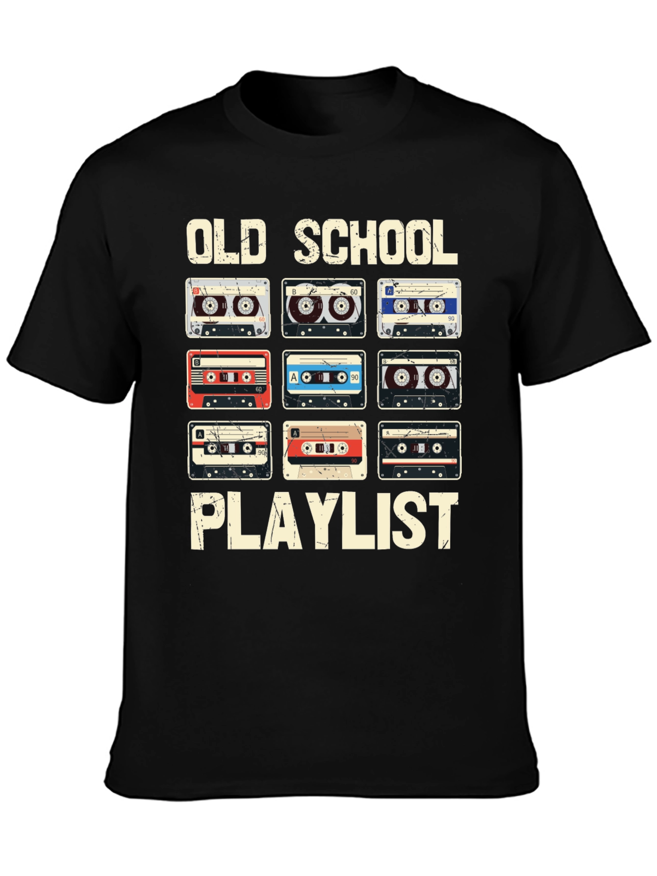 Black Old School Playlist Cassette Tape Graphic Tee view 3