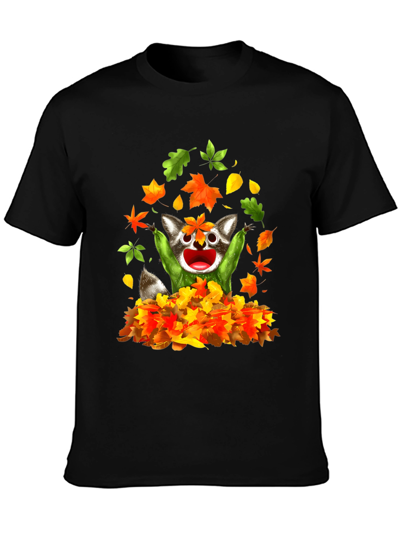 Black Raccoon Leaves Graphic T-Shirt - Autumn Fun view 3