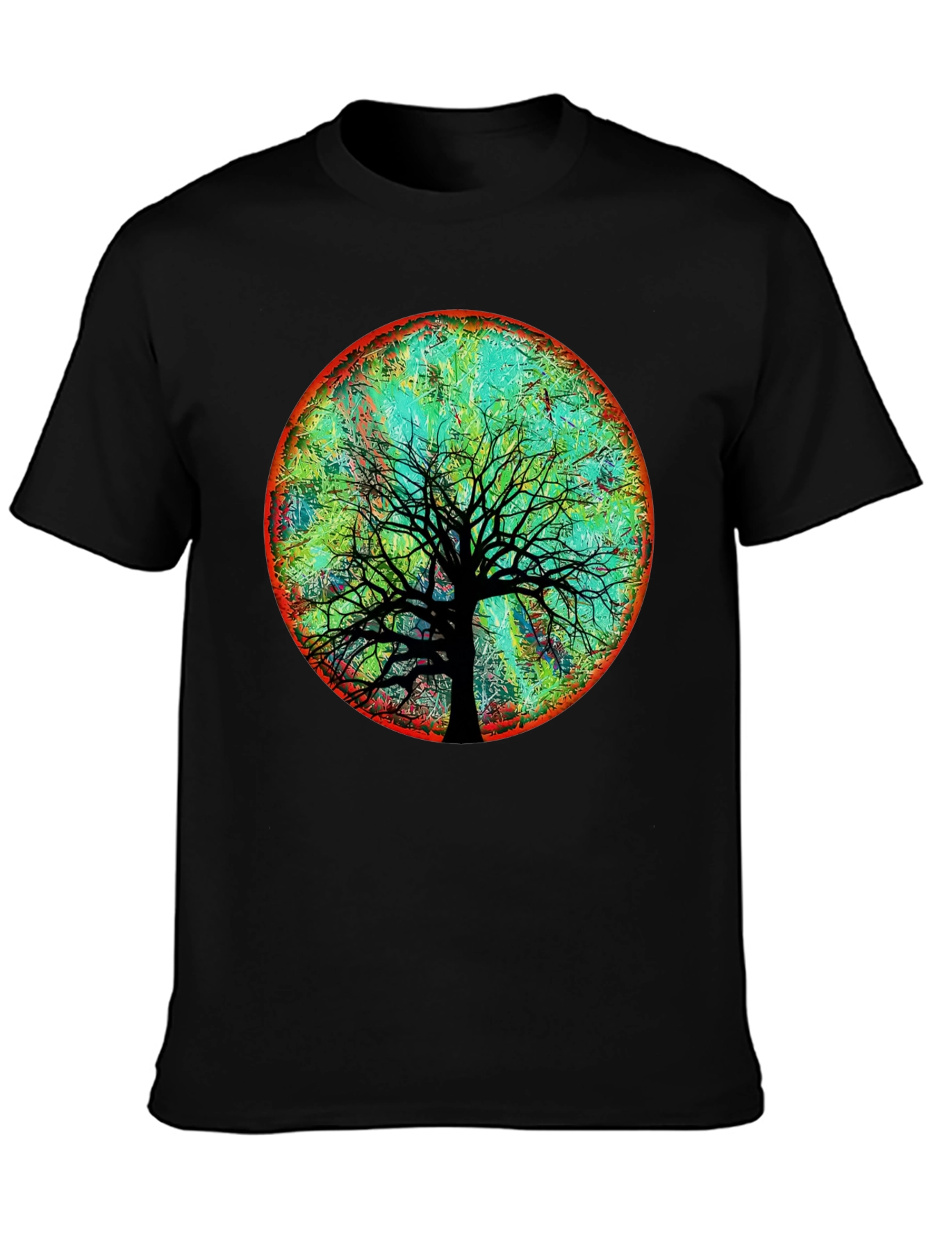 Black Artsy Tree of Life Graphic Tee - Black Cotton Blend view 3