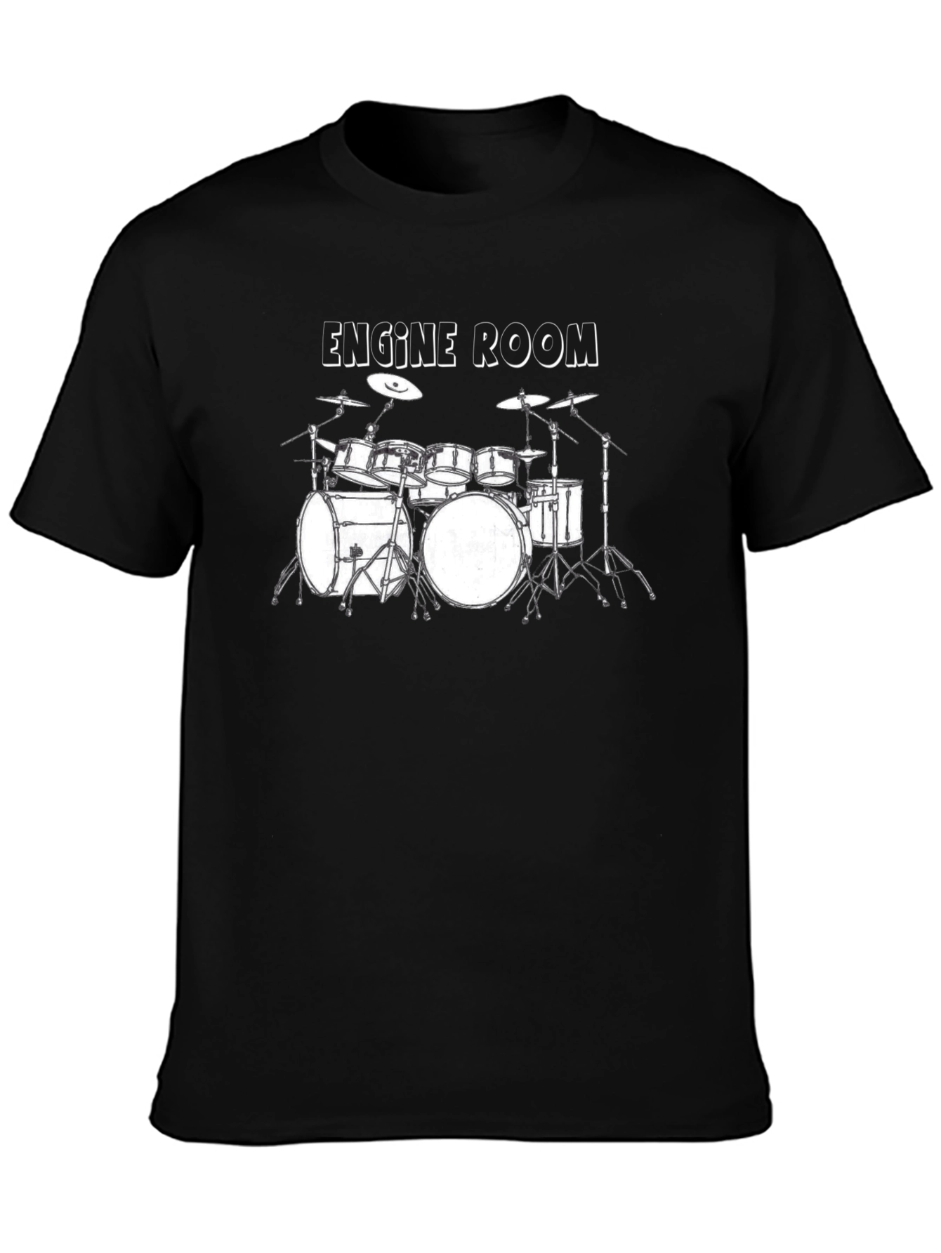 Black Engine Room Drum Set Graphic T-Shirt view 3