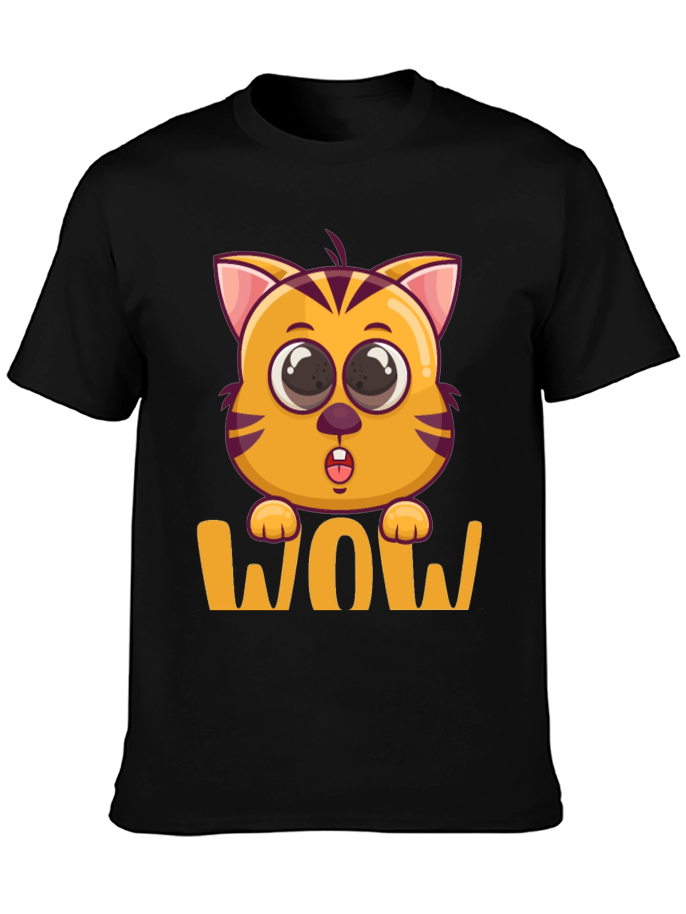 Black WOW Cat T-Shirt - Cute Cartoon Kitten Tee view 3