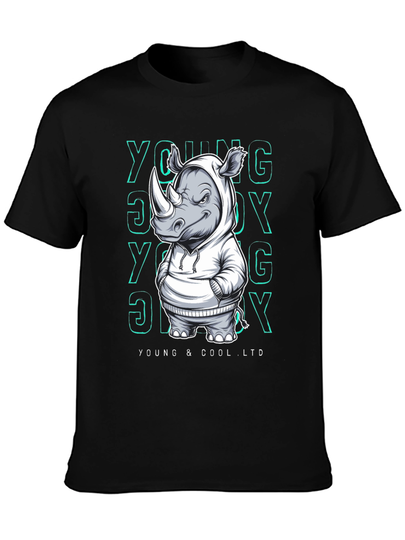 Black Cool Rhino Graphic T-Shirt - Young & Cool Ltd. view 3
