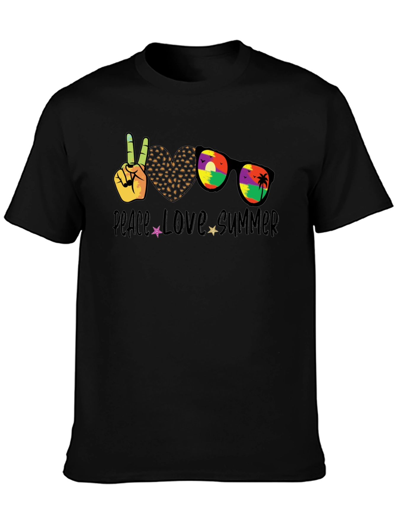 Black Peace Love Summer T-Shirt, Unisex Casual Tee view 3