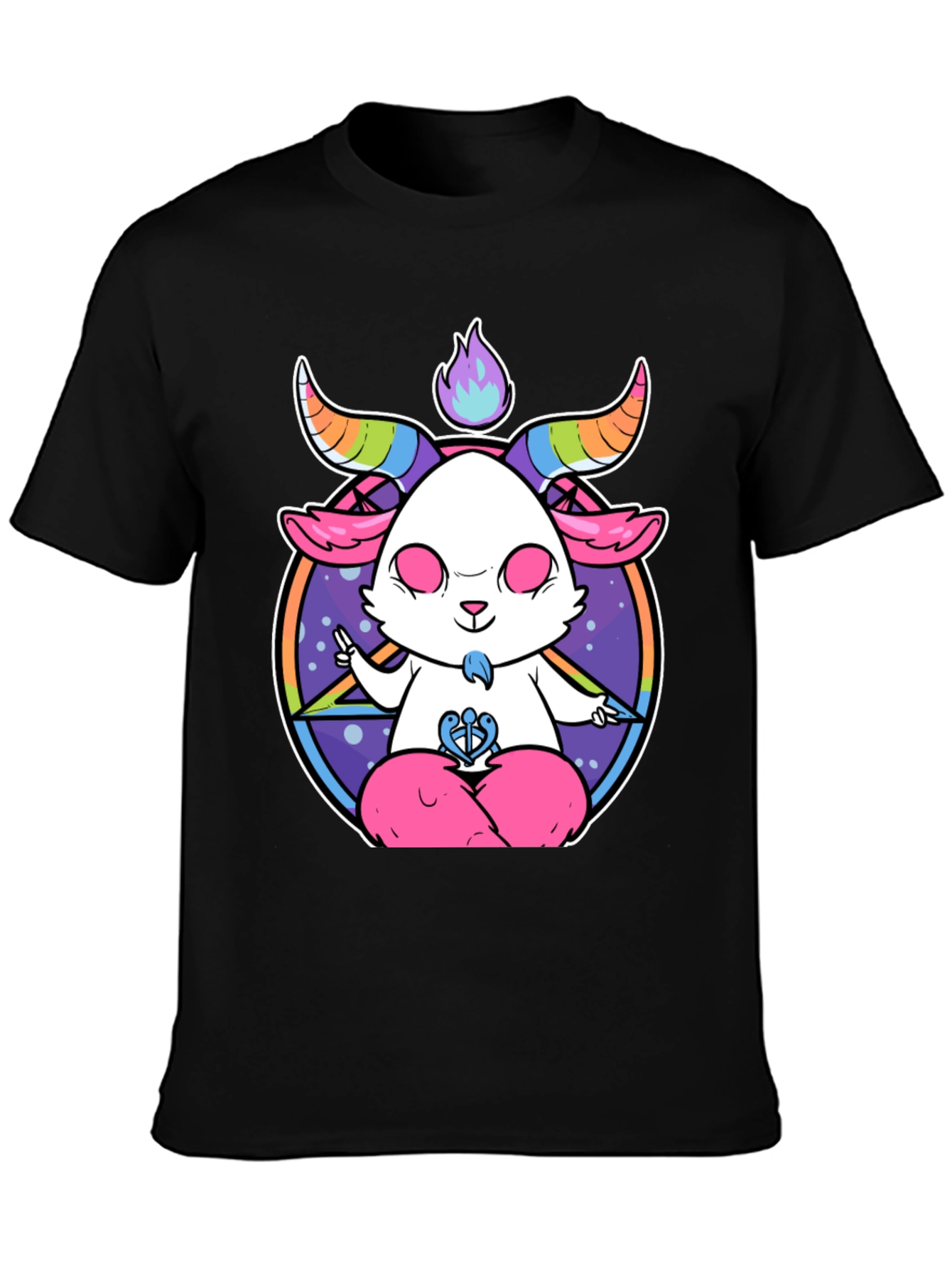 Black Meditating Pastel Goat T-Shirt view 3