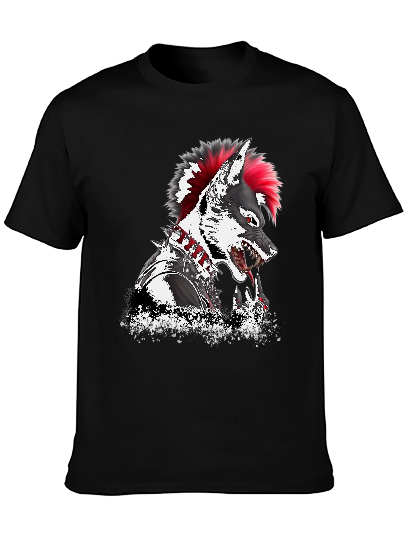 Black Punk Wolf Graphic T-Shirt - Unique Design view 3