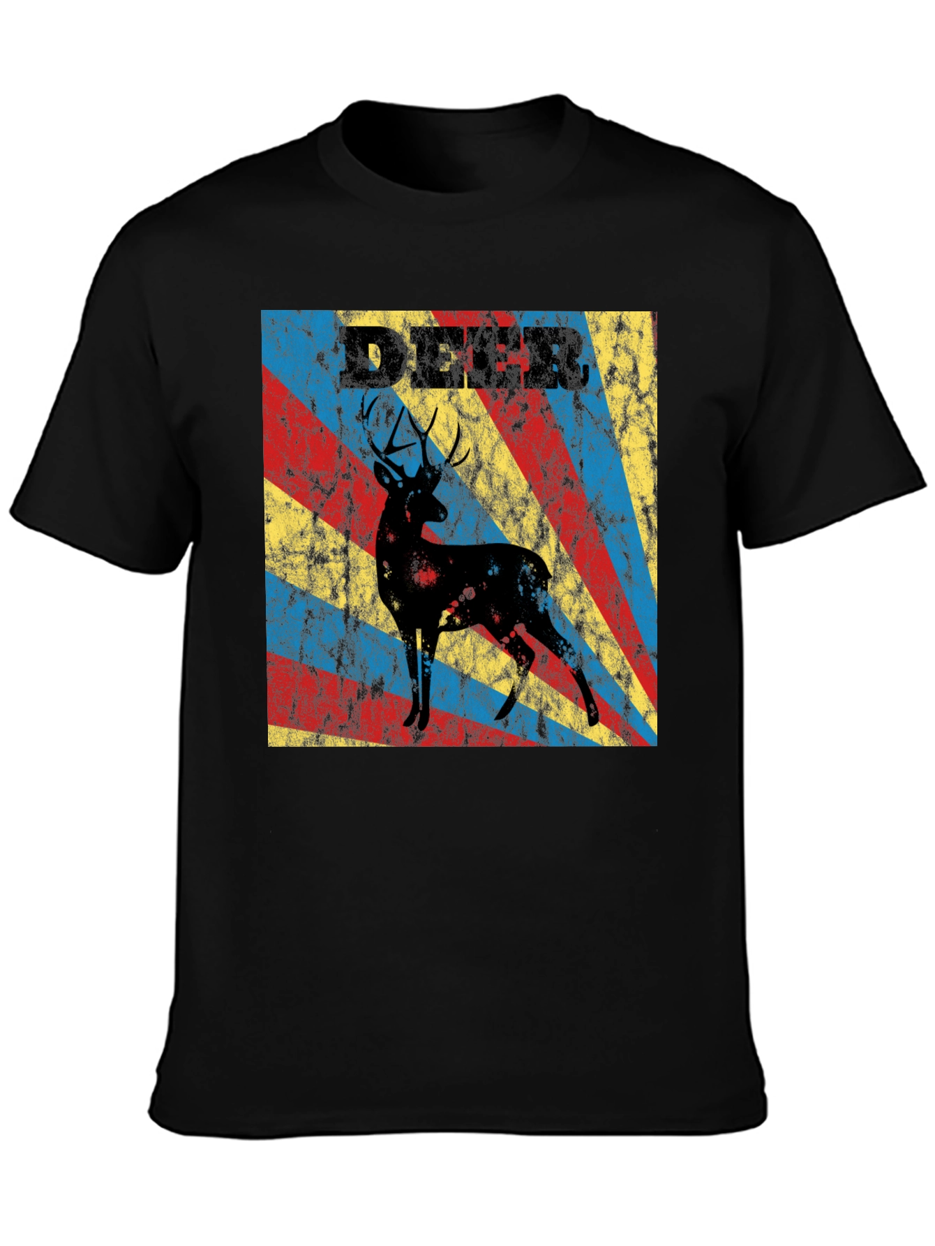 Black Vintage Deer Graphic T-Shirt - Retro Style Tee view 3