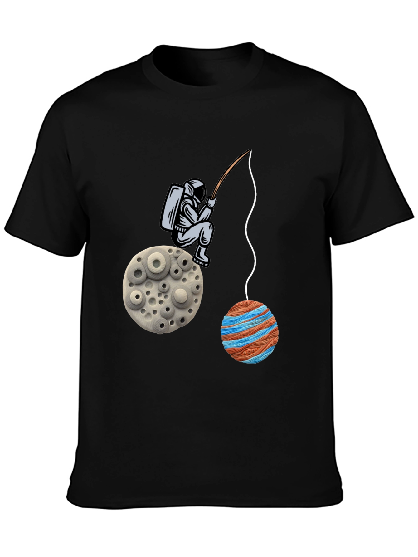Black Astronaut Fishing Planet Graphic T-Shirt view 3