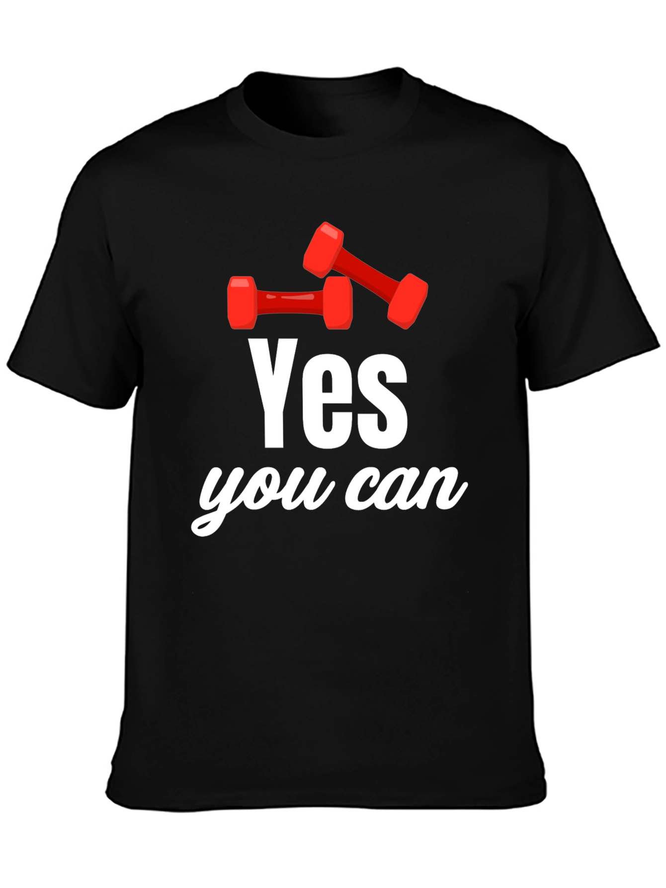 Black Yes You Can! Dumbbell Graphic T-Shirt - Motivational Gym Tee view 3