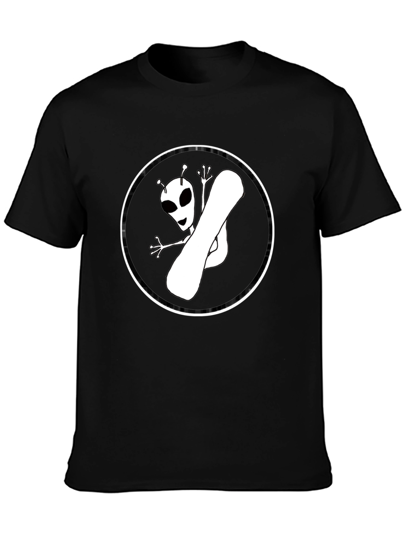 Black Alien Snowboarder Graphic Tee - Black Cotton T-Shirt view 3