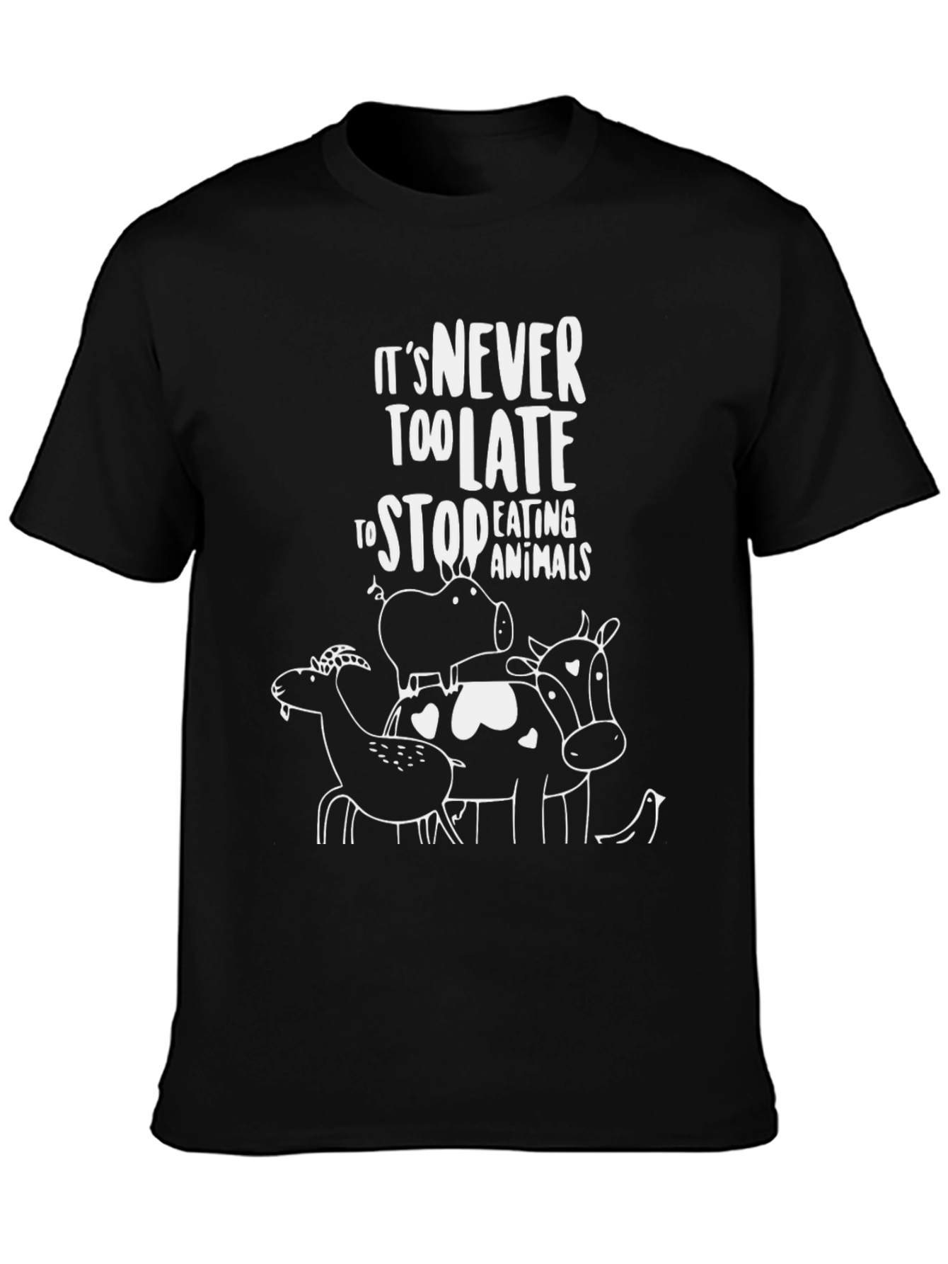 Black Vegan T-Shirt - It's Never Too Late Graphic Tee view 3