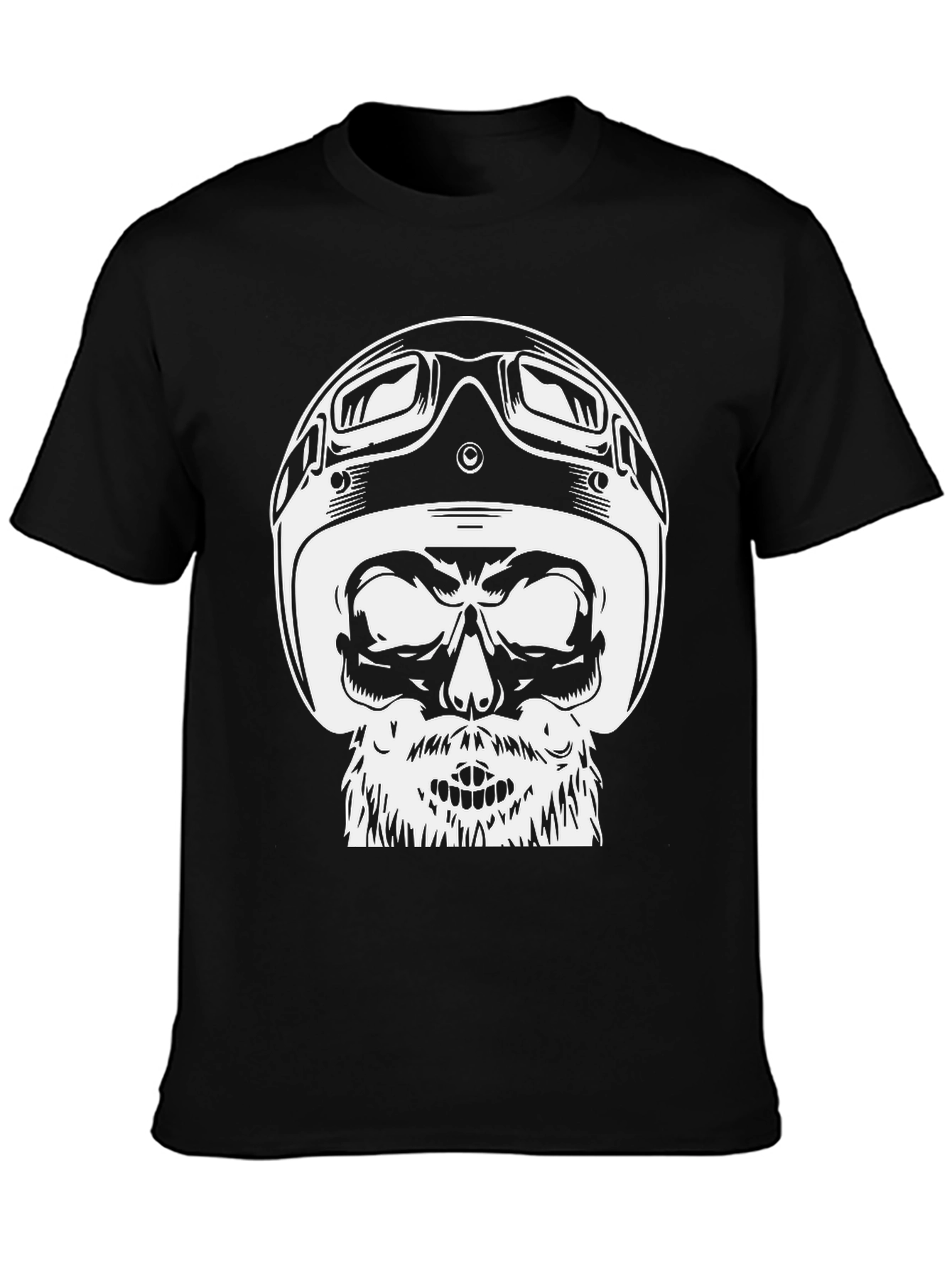 Black Skull Helmet Graphic Tee - Black Cotton T-Shirt view 3