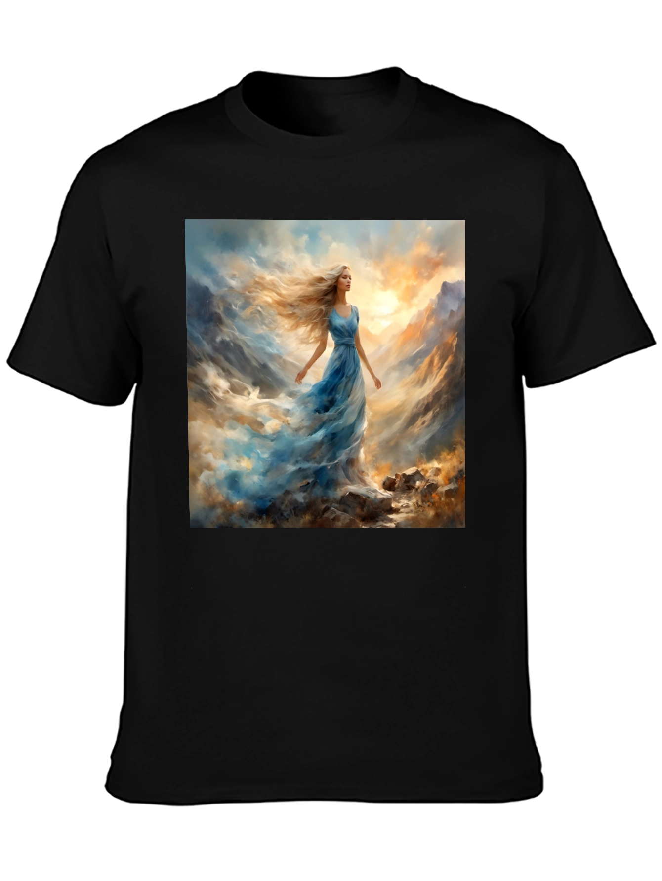 Black Woman in Blue Dress T-Shirt view 3